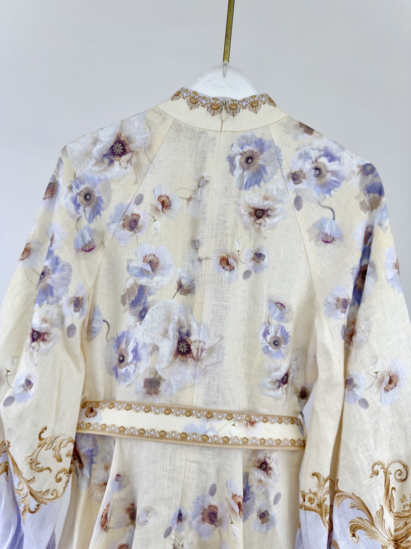 Bagsaaa Zimmermann Hypnotic Buttoned Mini Dress in linen with a blue floral print