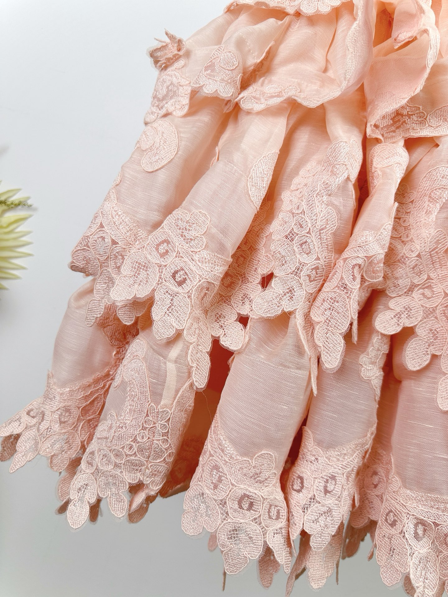 Bagsaaa Zimmermann Crush Lace-Trim Tiered Linen-Silk Blend Maxi Dress in Pale Pink
