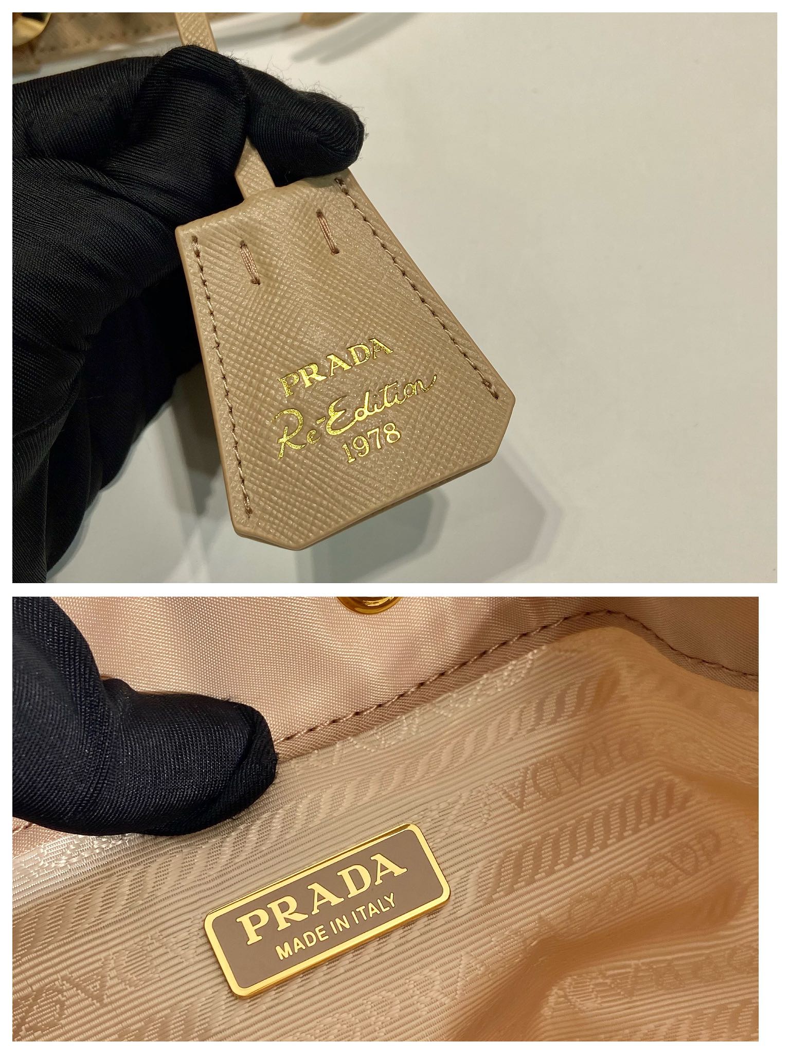 Bagsaaa Pra*a Re-Edition 1978 mini Re-Nylon bag in beige - 19.5cm