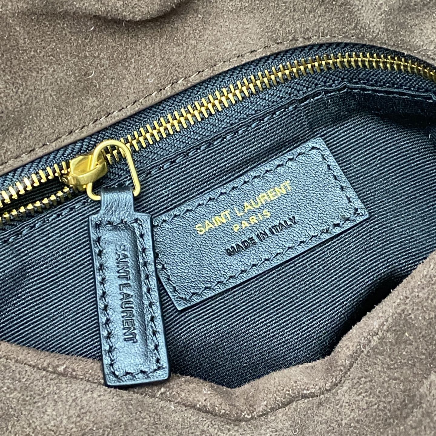 Bagsaaa Y51 Sa1nt Lau*nt Puffer Small shoulder bag in brown suede with gold - 29cm