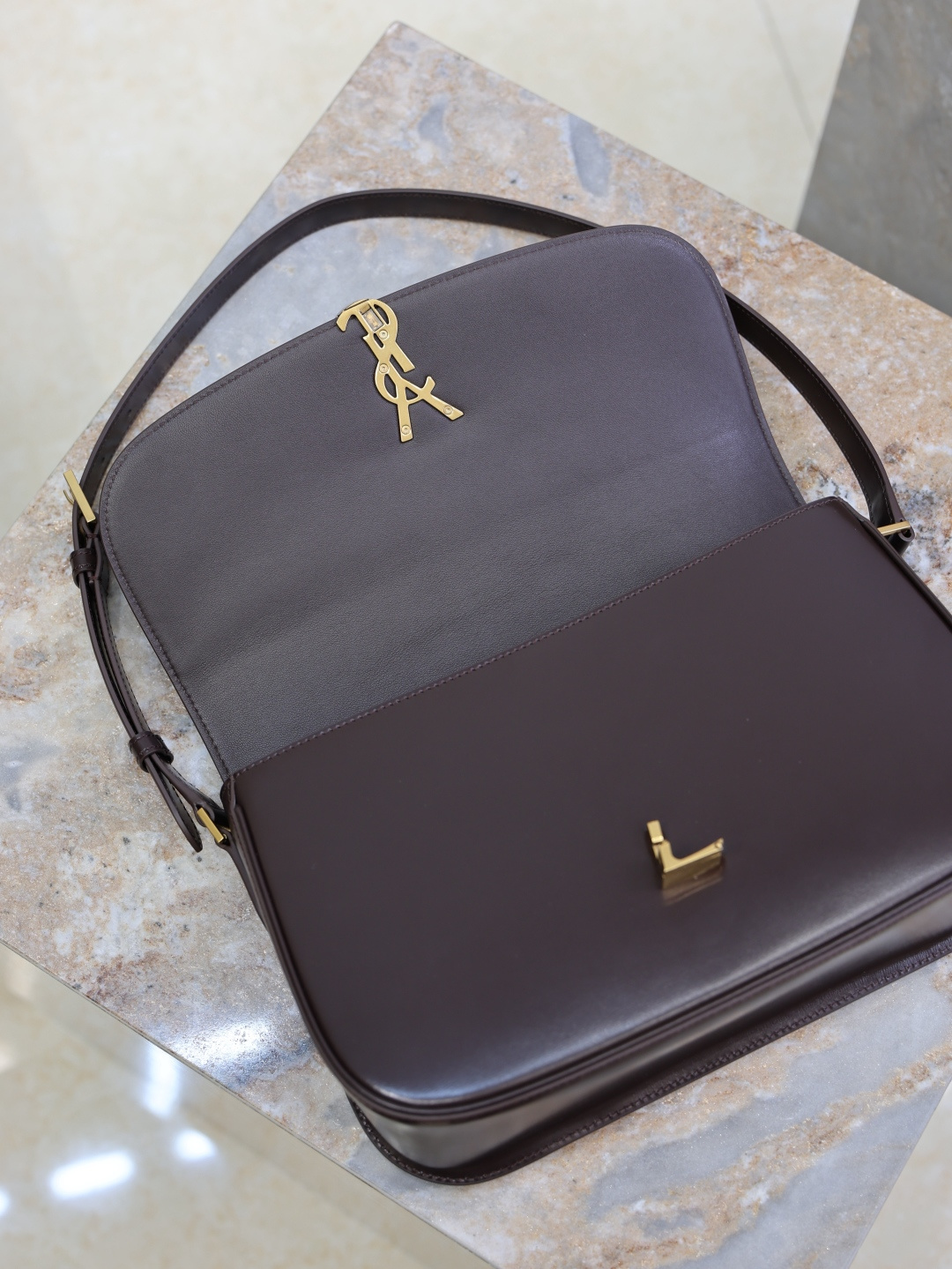 Bagsaaa Y51 Sa1nt Lau*nt Solferino medium shoulder bag in box leather dark brown - 29cm