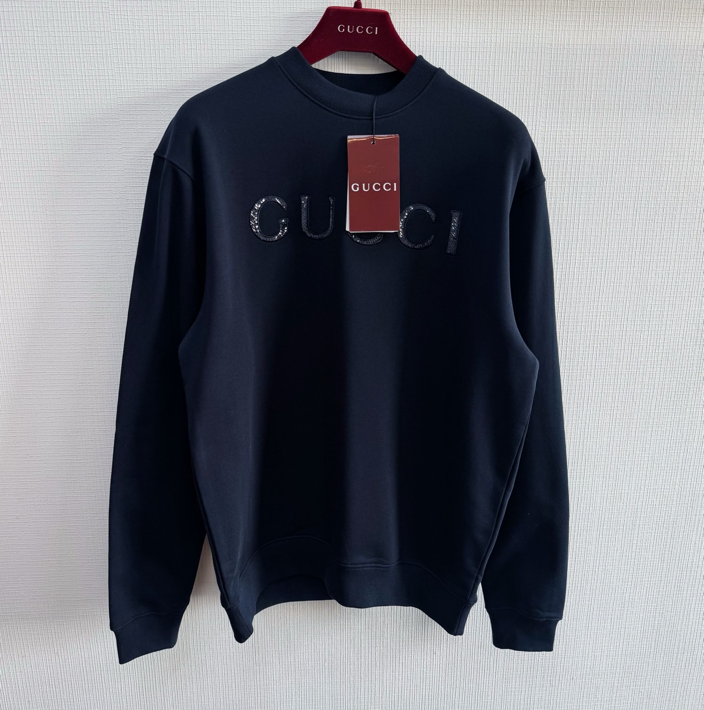Bagsaaa Gvc*1 cotton jersey sweatshirt in navy with a sequin logo embroidery
