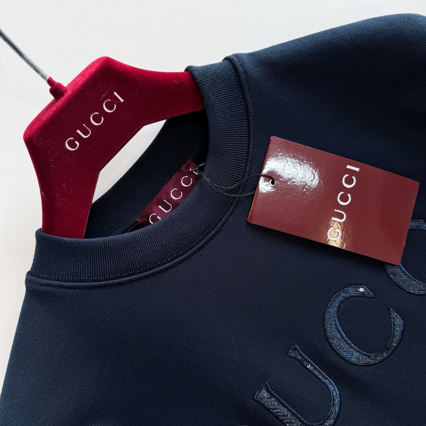 Bagsaaa Gvc*1 cotton jersey sweatshirt in navy with a sequin logo embroidery