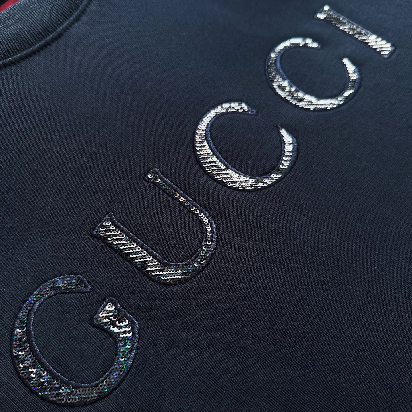 Bagsaaa Gvc*1 cotton jersey sweatshirt in navy with a sequin logo embroidery