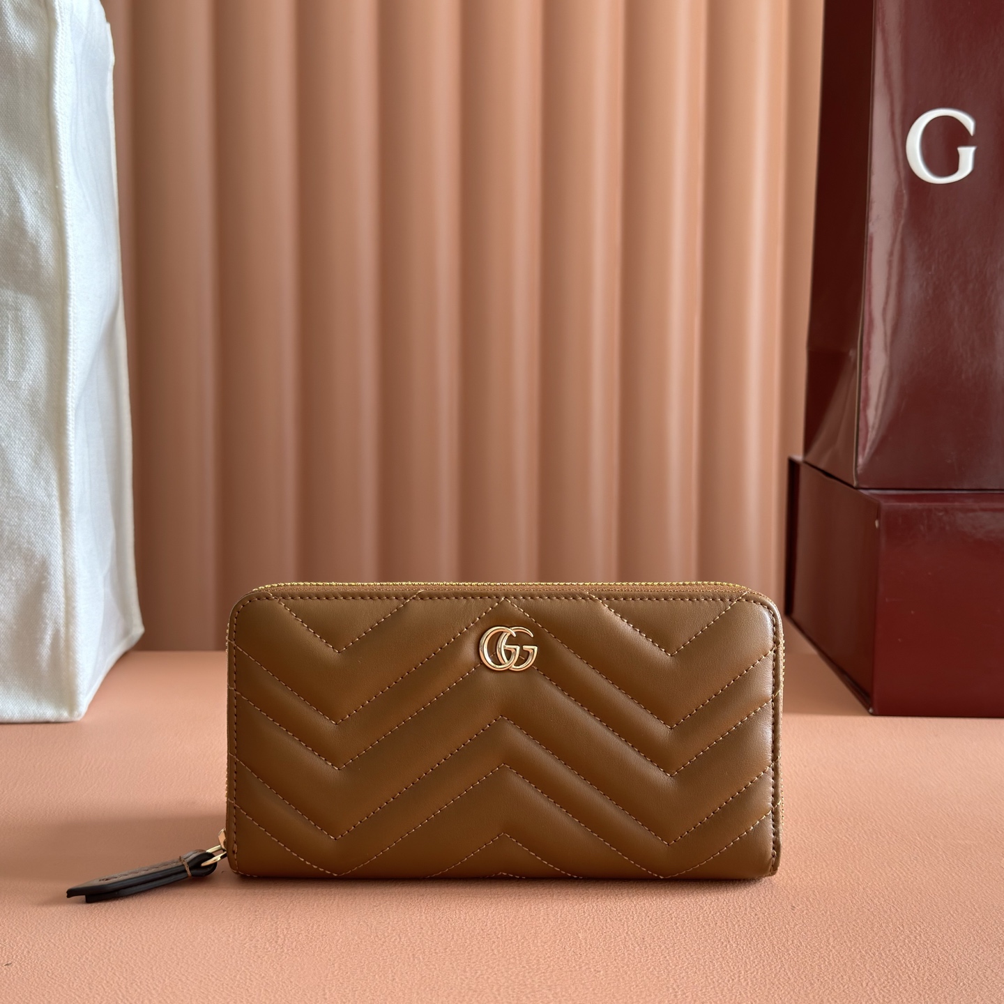 Bagsaaa Gvc*1 GG Marmont zip around wallet 837758 brown - 19cm