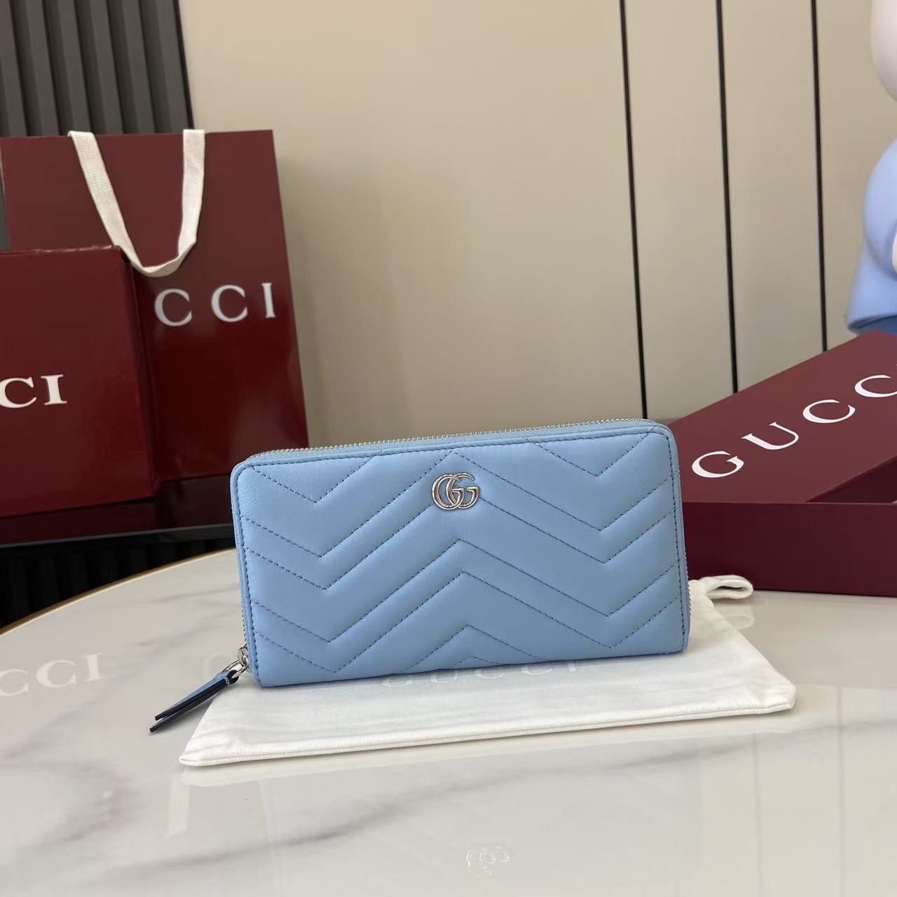 Bagsaaa Gvc*1 GG Marmont zip around wallet 837758 light blue - 19cm
