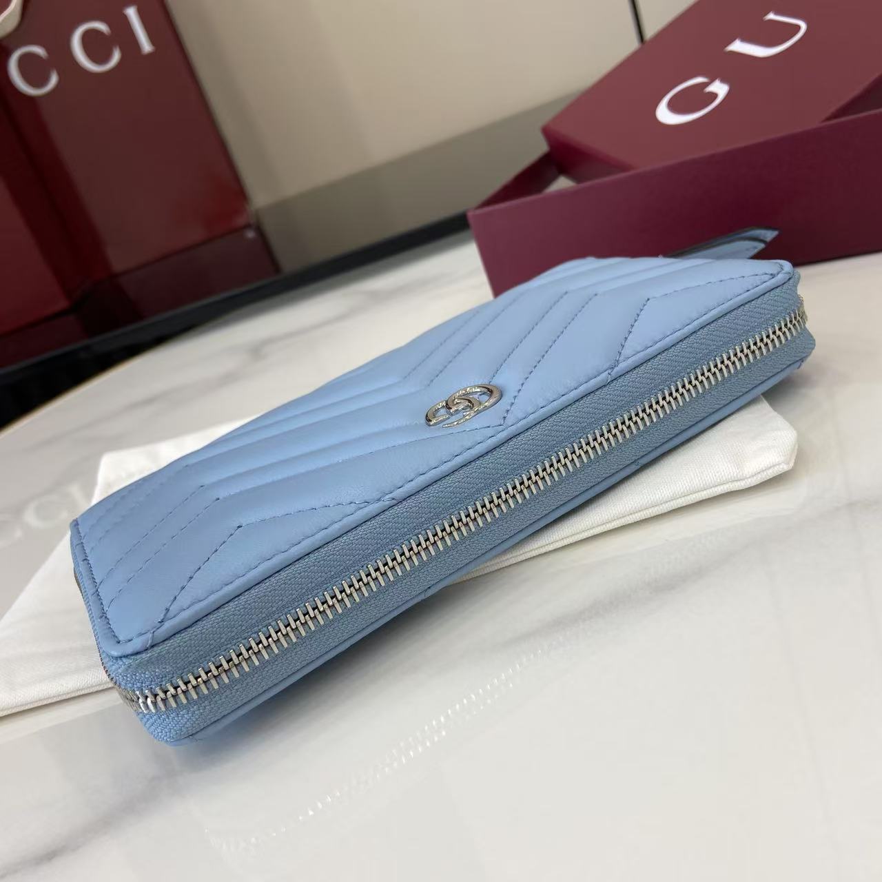 Bagsaaa Gvc*1 GG Marmont zip around wallet 837758 light blue - 19cm