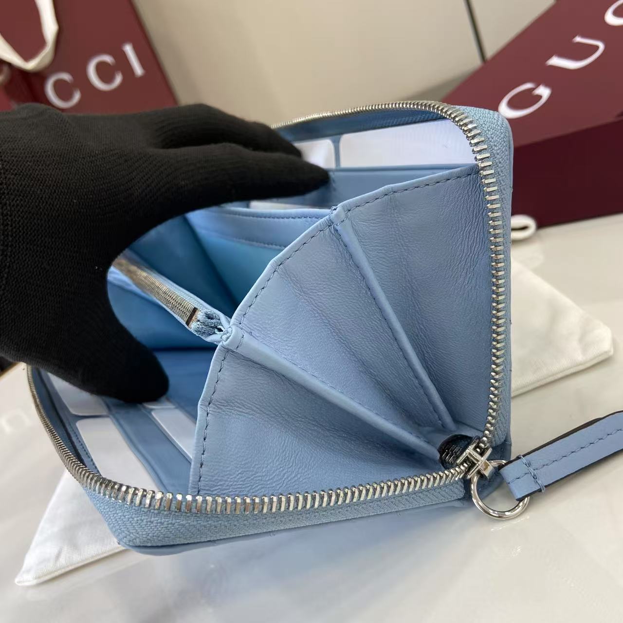 Bagsaaa Gvc*1 GG Marmont zip around wallet 837758 light blue - 19cm