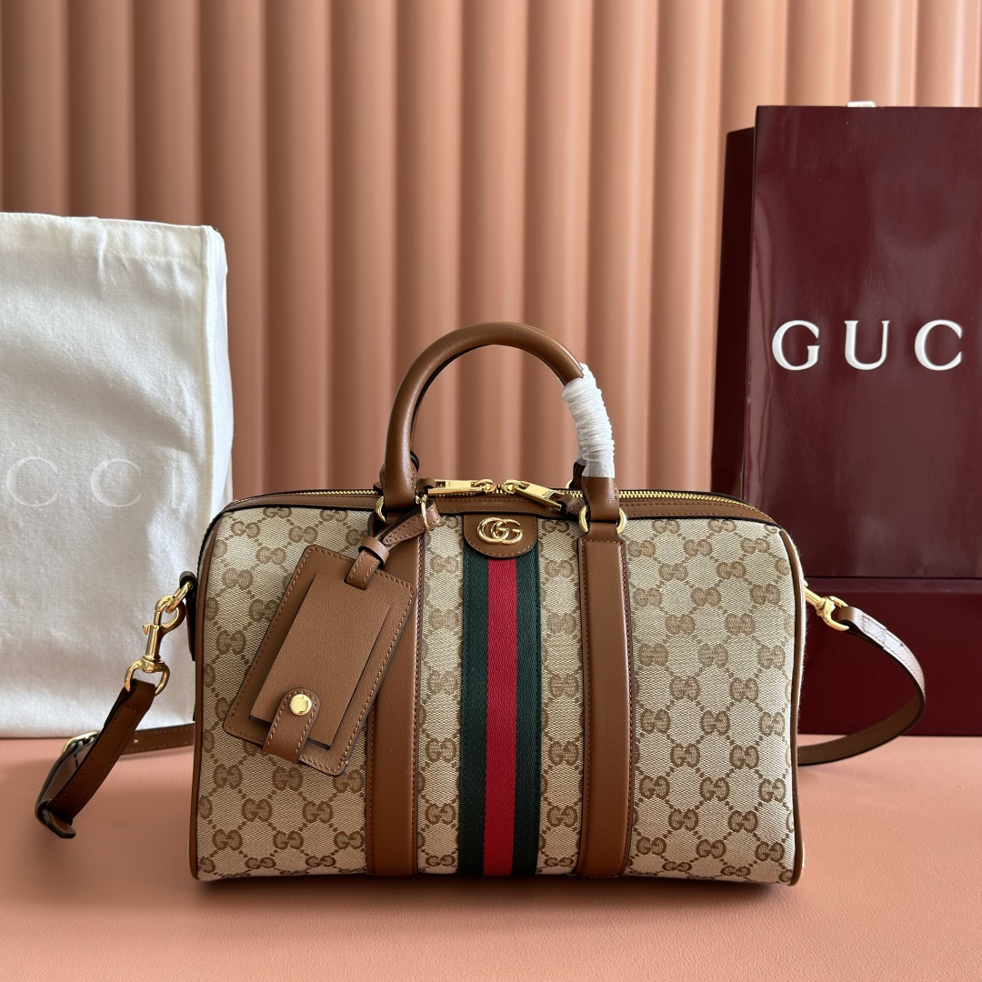 Bagsaaa Gvc*1 Ophidia medium boston bag 857595 beige and brown - 30cm