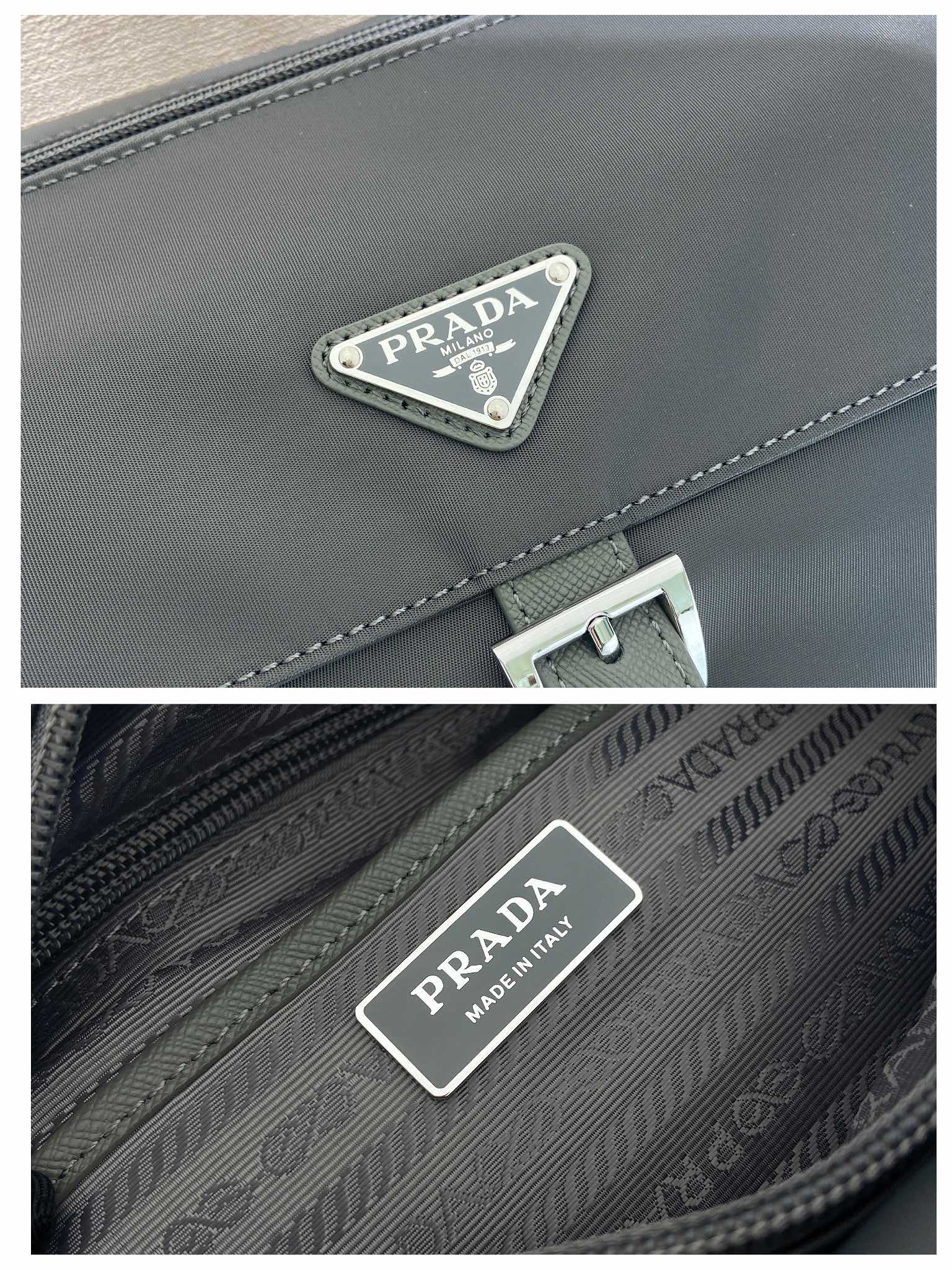 Bagsaaa Pra*a Re-Nylon and Saffiano leather messenger bag in grey - 25cm