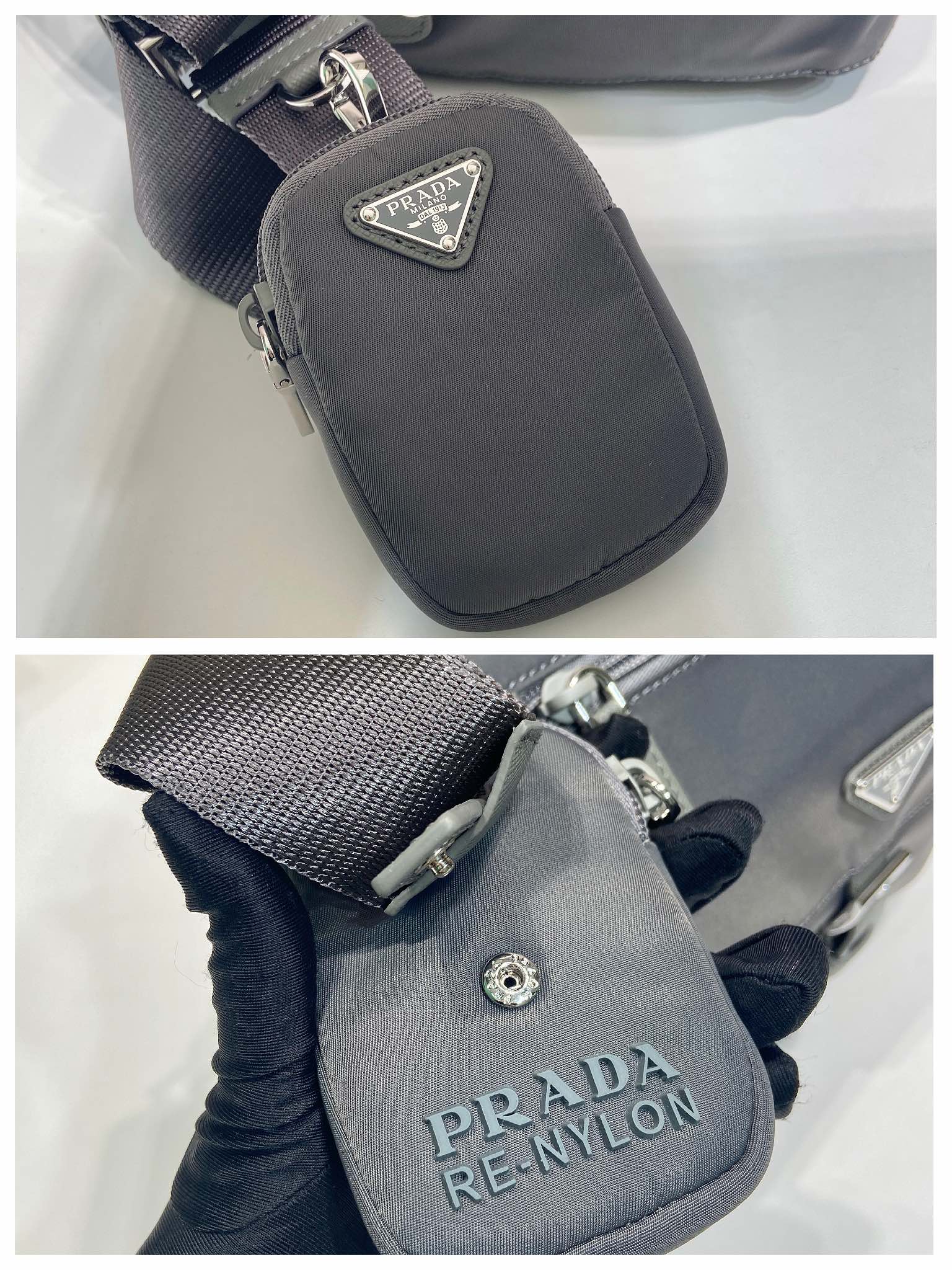 Bagsaaa Pra*a Re-Nylon and Saffiano leather messenger bag in grey - 25cm