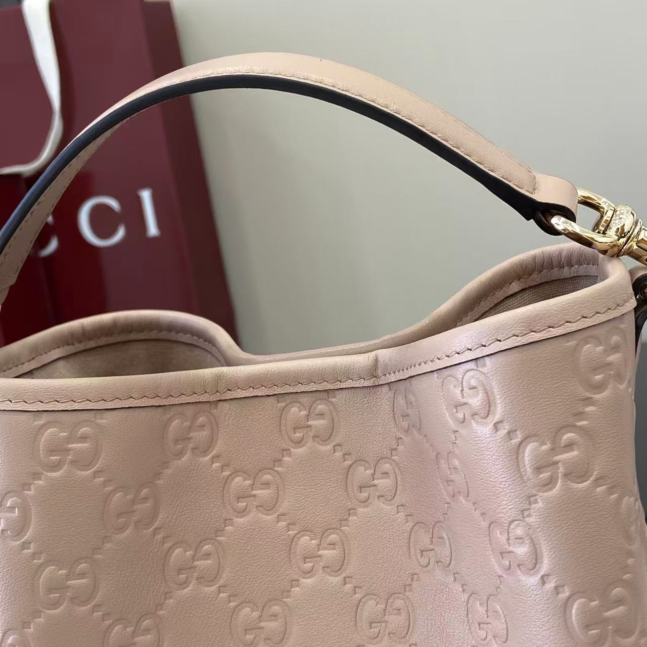 Bagsaaa Gvc*1 GG Emblem Mini Bucket Bag 815118 beige pink - 19x18x11 cm
