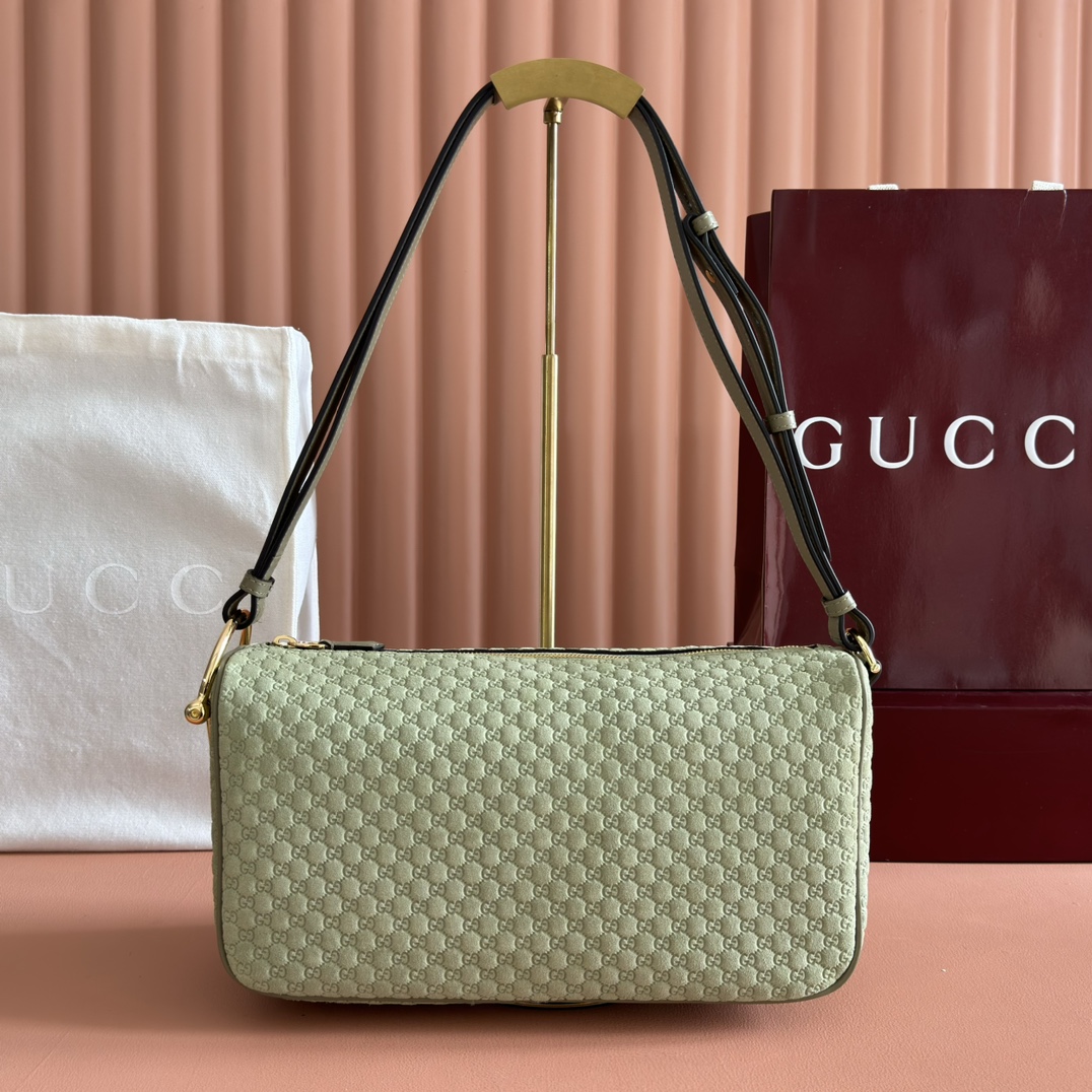 Bagsaaa Gvc*1 Half Horsebit medium shoulder bag 860787 green suede - 31.5cm