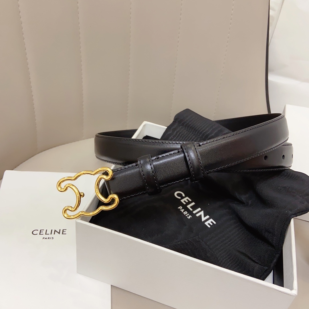 Bagsaaa Ce1i*e Triomphe belt in black taurillon leather with gold-finish hardware