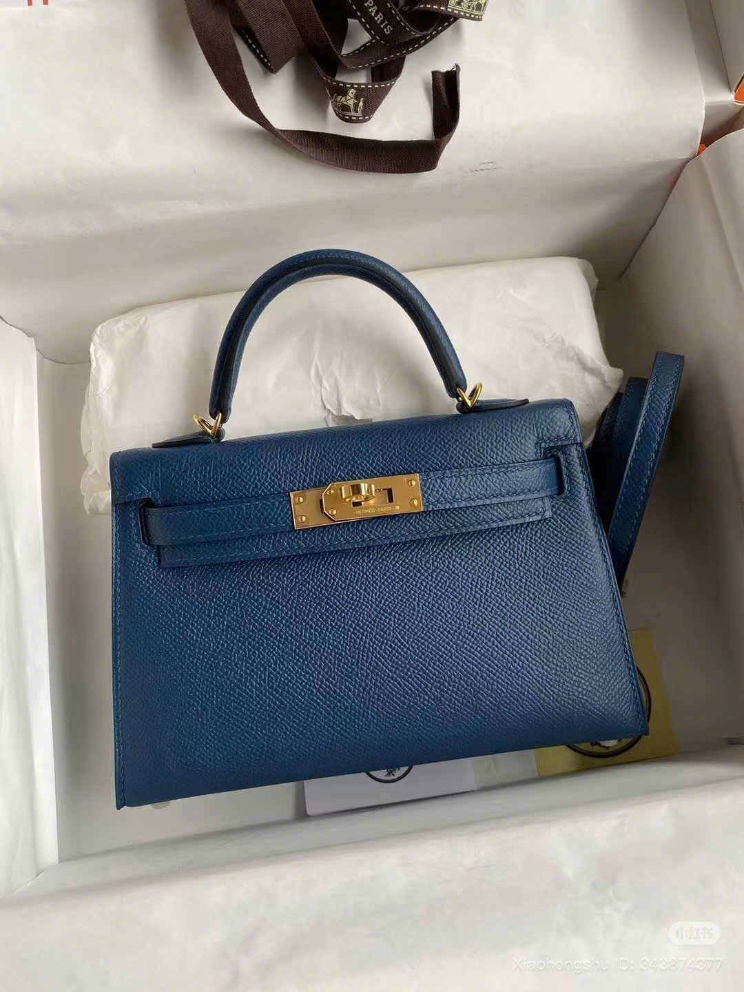 Bagsaaa H**me5 Kelly Mini In Blue Epsom Leather - 19cm