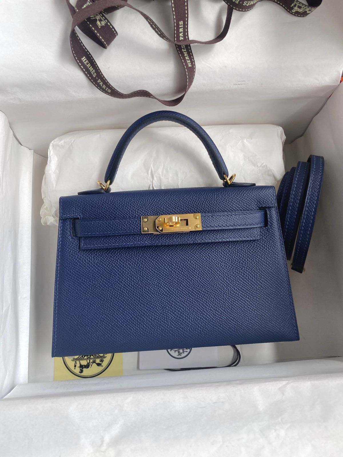 Bagsaaa H**me5 Kelly Mini In Blue #68 Epsom Leather - 19cm