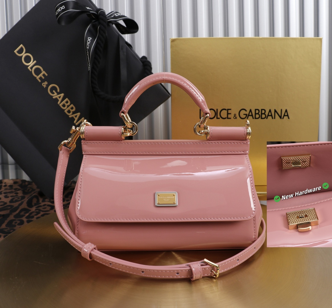Bagsaaa Dolce & Gabbana small Sicily handbag in pink patent-leather - 18cm