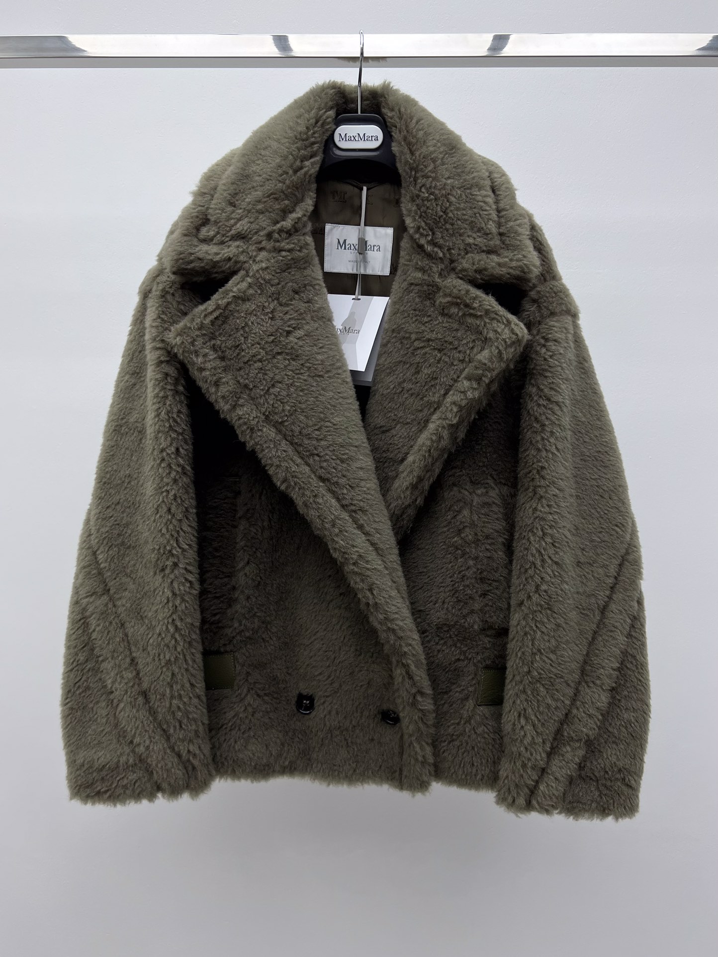 Bagsaaa Max Mara Teddy Bear Icon coat in green alpaca and wool-blend fabric