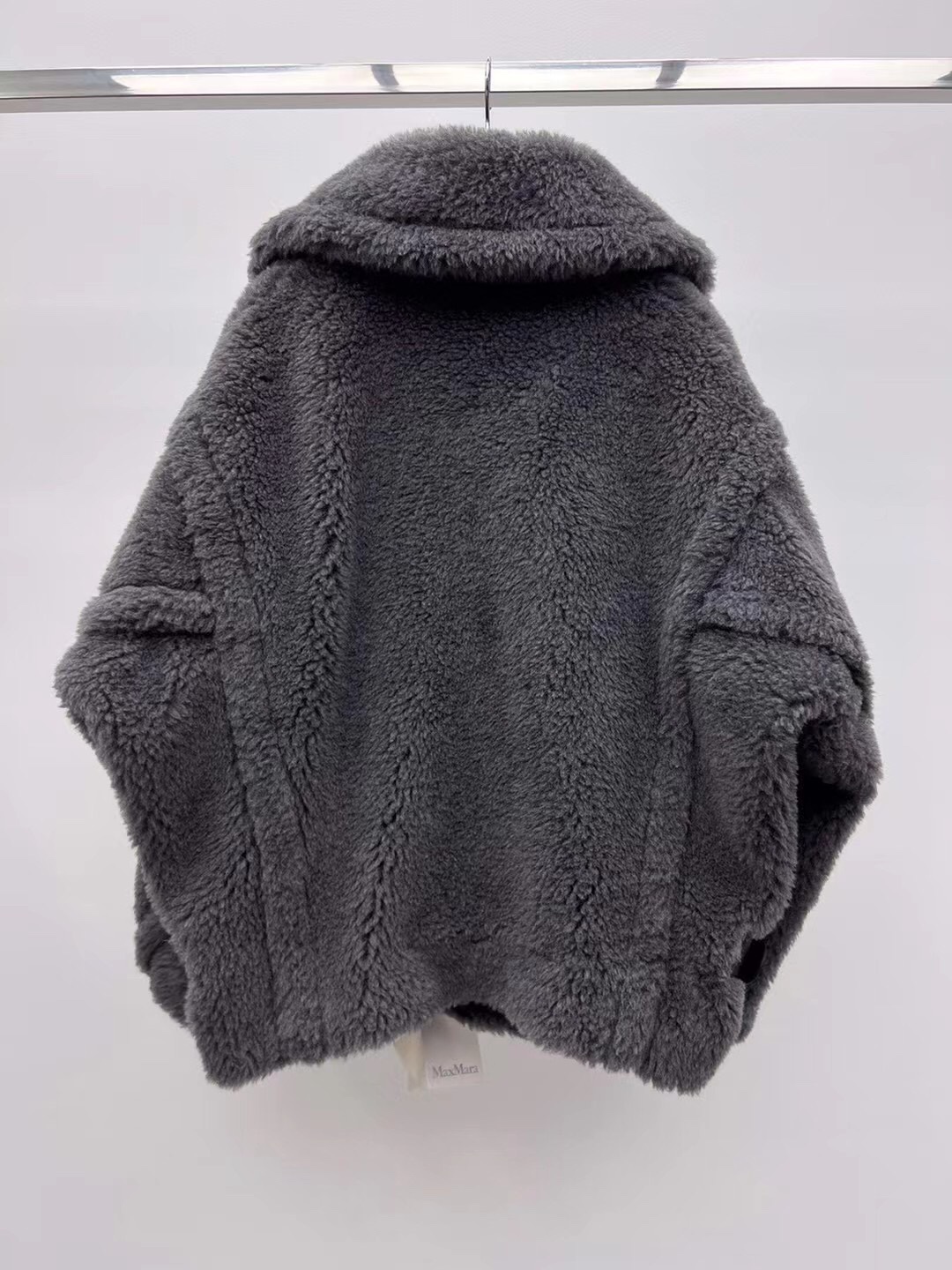 Bagsaaa Max Mara Teddy Bear Icon coat in gray alpaca and wool-blend fabric