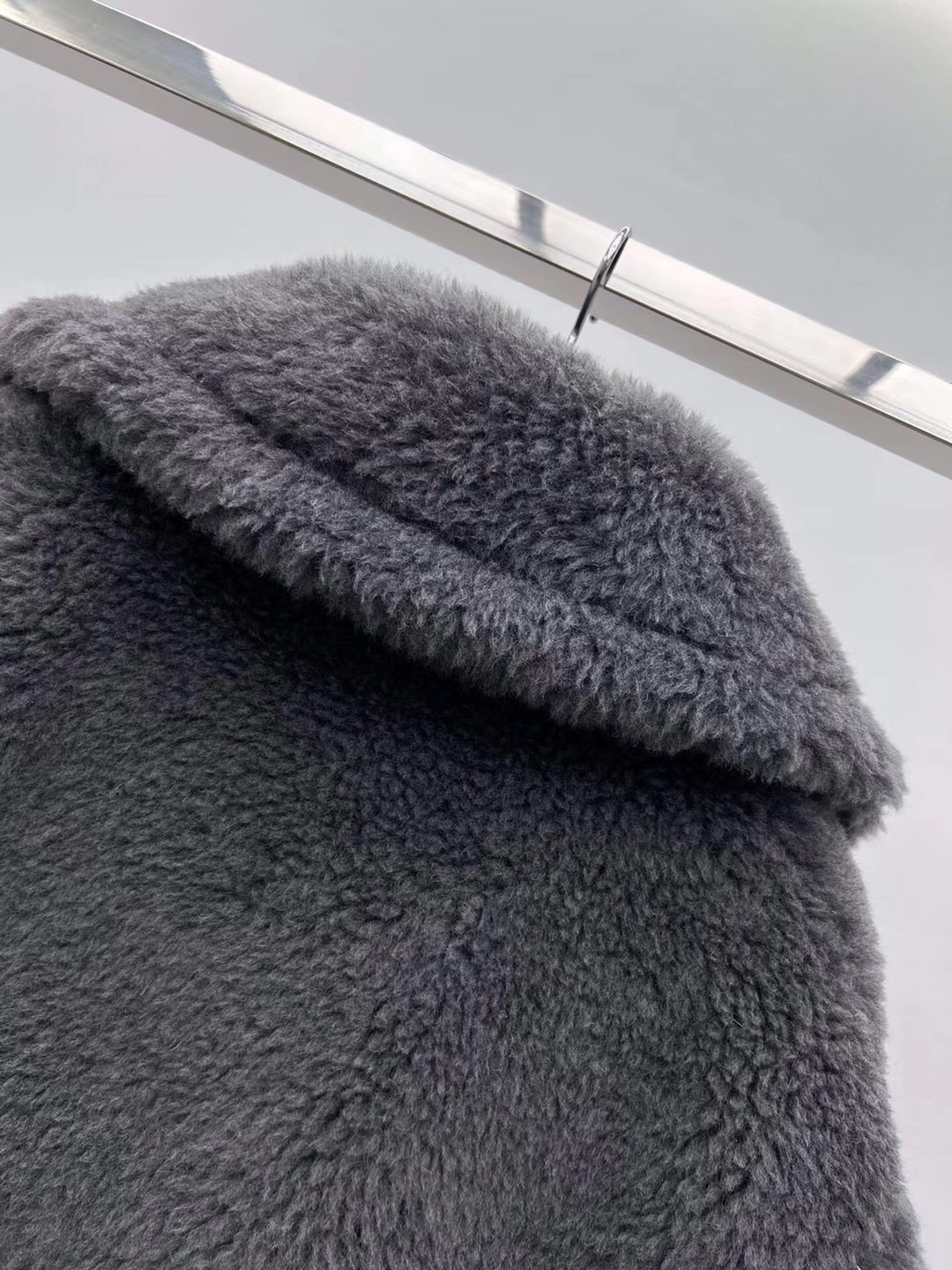 Bagsaaa Max Mara Teddy Bear Icon coat in gray alpaca and wool-blend fabric