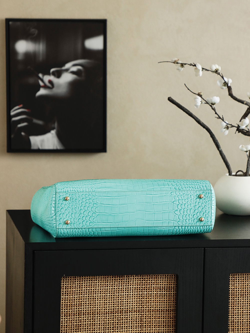 Bagsaaa crocodile-embossed Ch**el Cerf or Executive tote bag in turquoise - 40cm