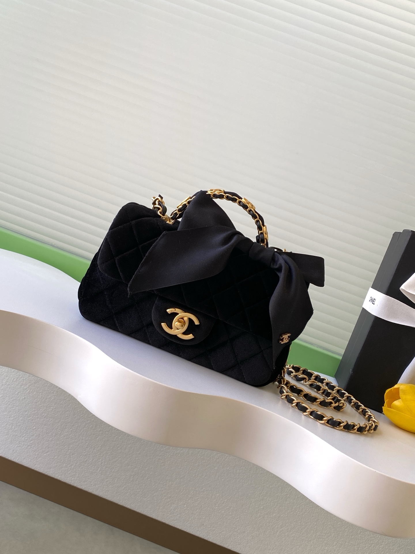 Bagsaaa Ch**el Mini Flap Bag with Top Handle AS5875 black velvet - 20cm
