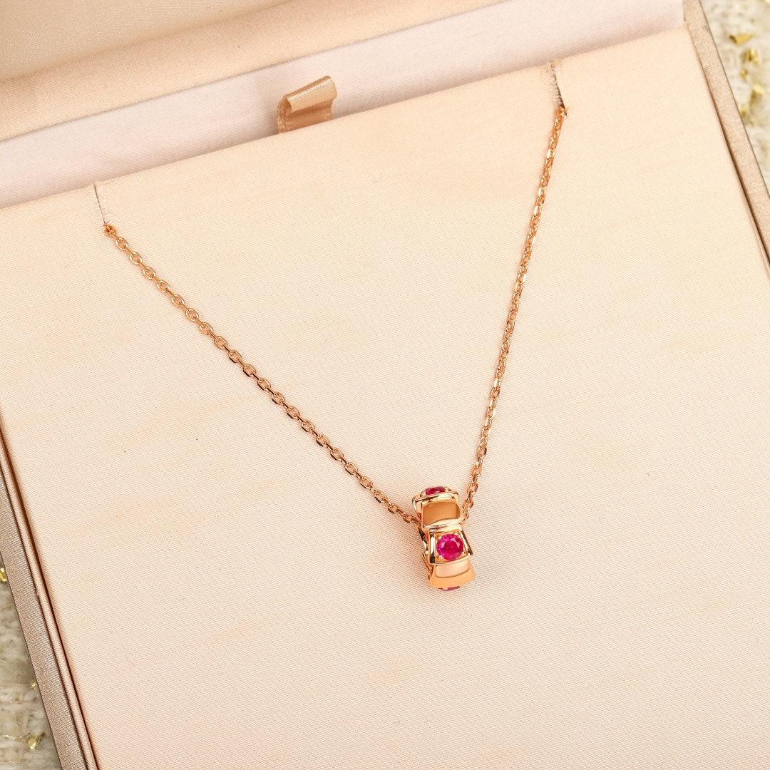 Bagsaaa Bv1g*ai Rose Gold and Ruby Serpenti Viper Pendant Necklace