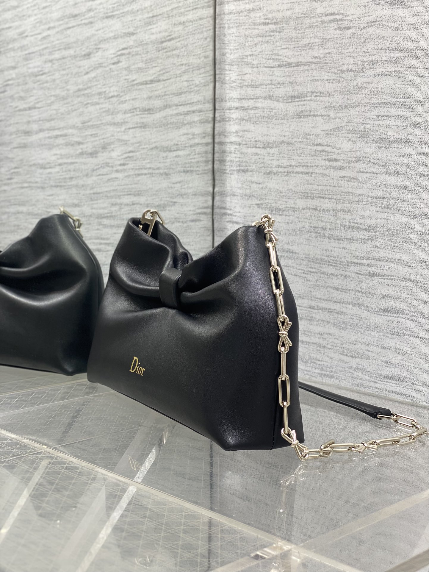 Bagsaaa Small D10r Bow Bag Black Lambskin - 26cm
