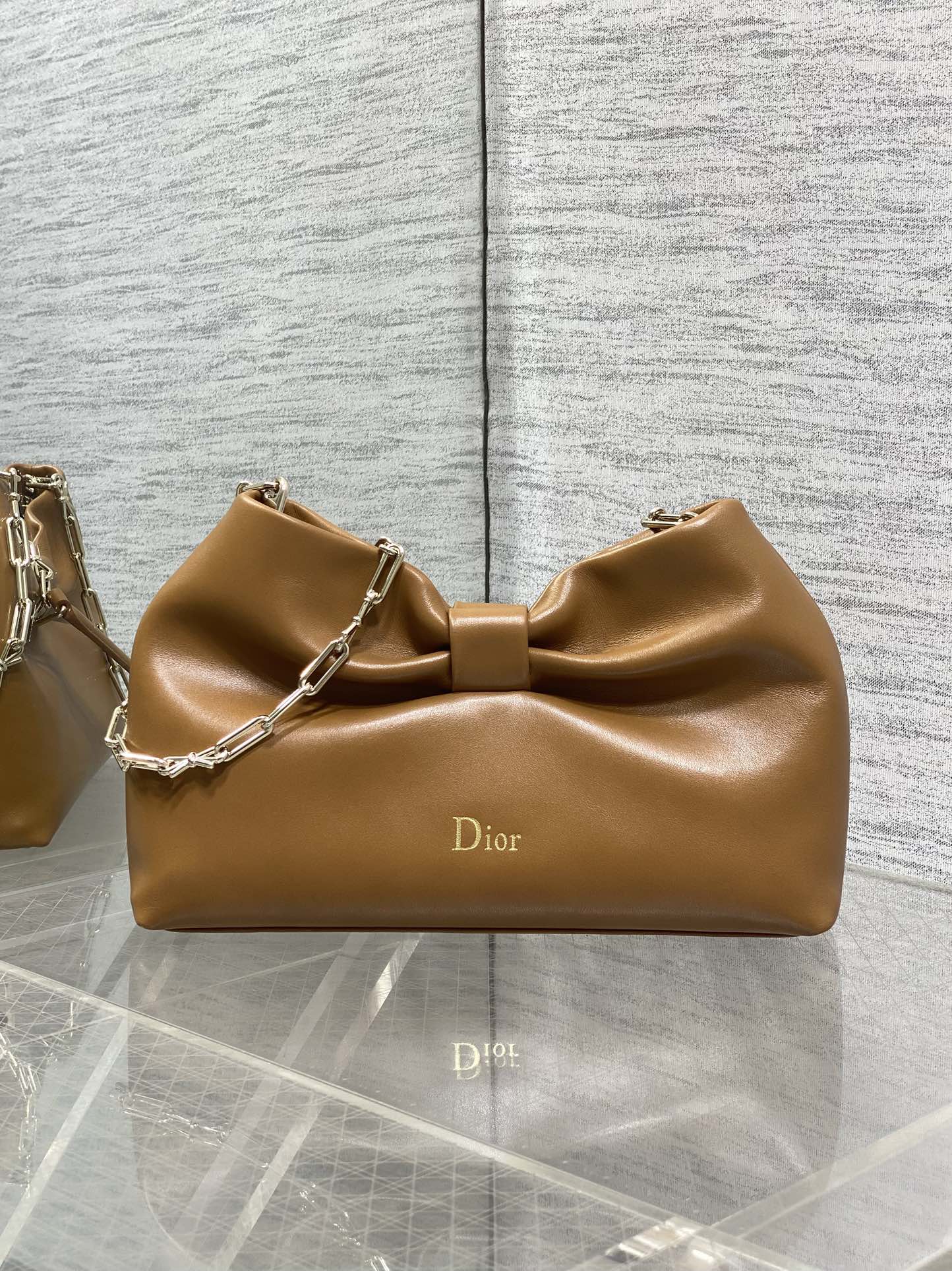 Bagsaaa Small D10r Bow Bag Brown Lambskin - 26cm