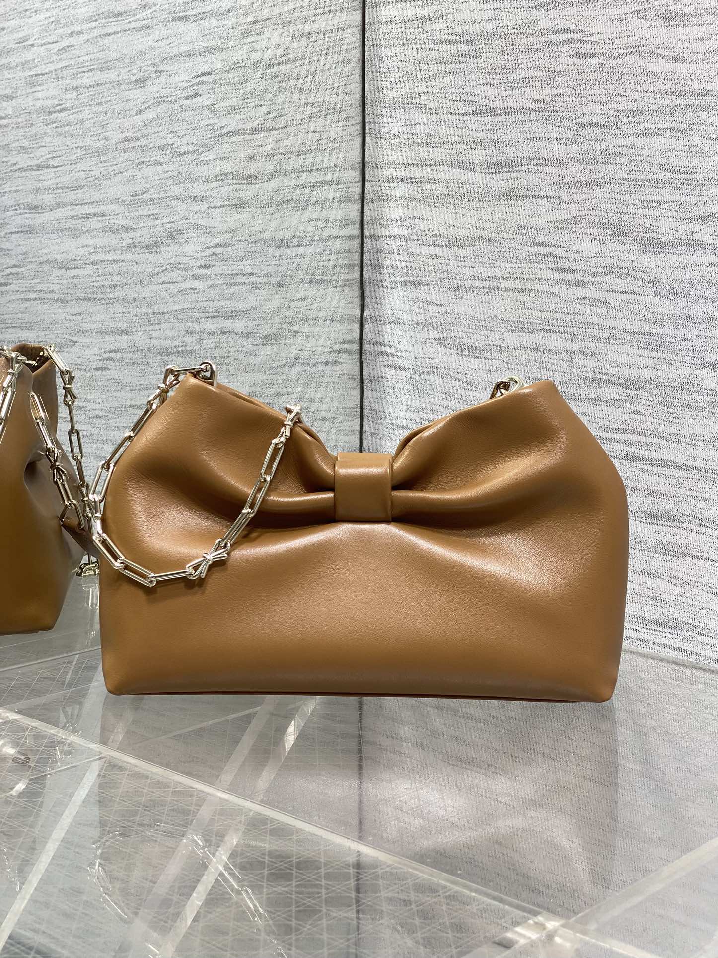 Bagsaaa Small D10r Bow Bag Brown Lambskin - 26cm