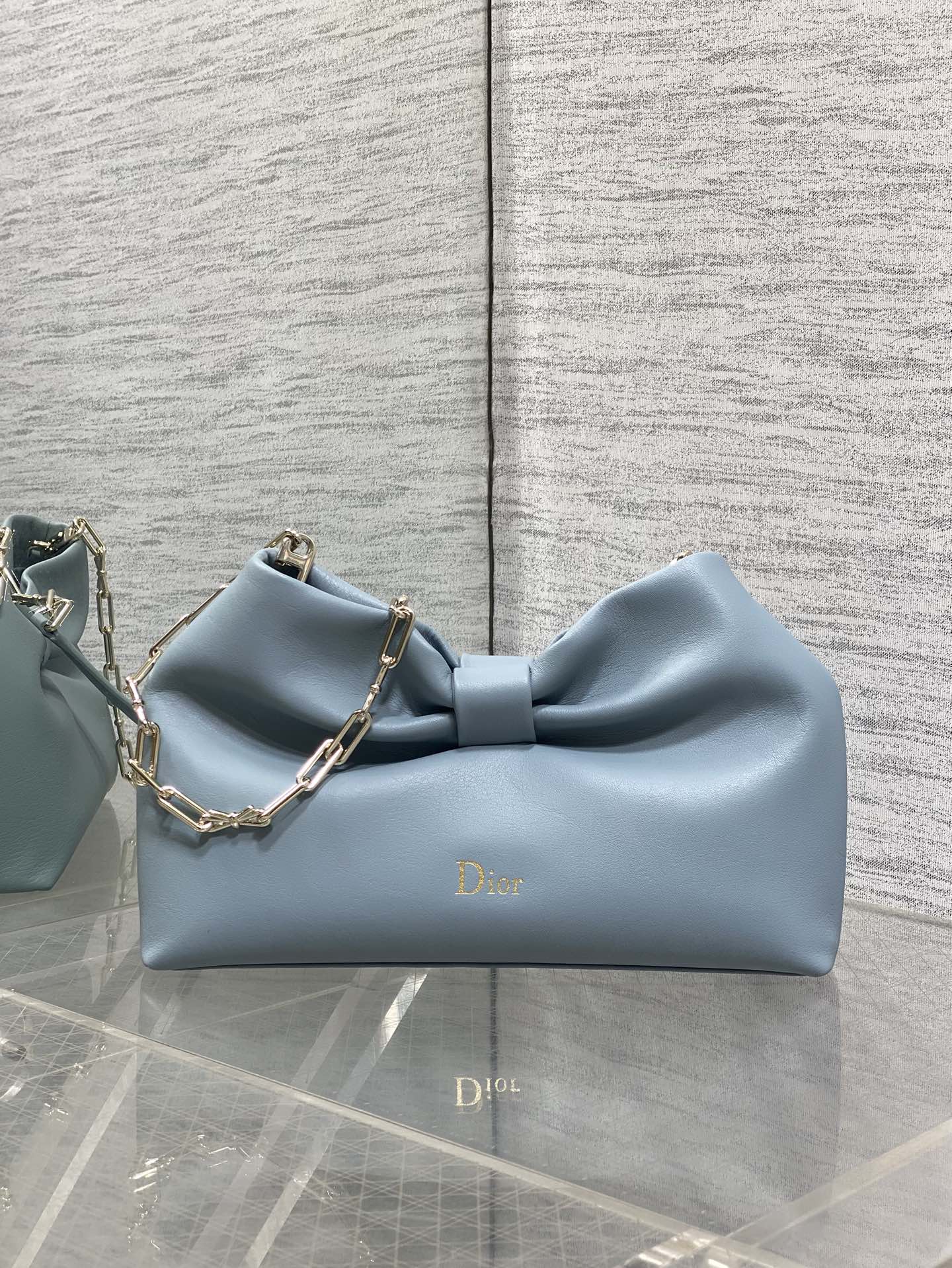 Bagsaaa Small D10r Bow Bag Blue Lambskin - 26cm
