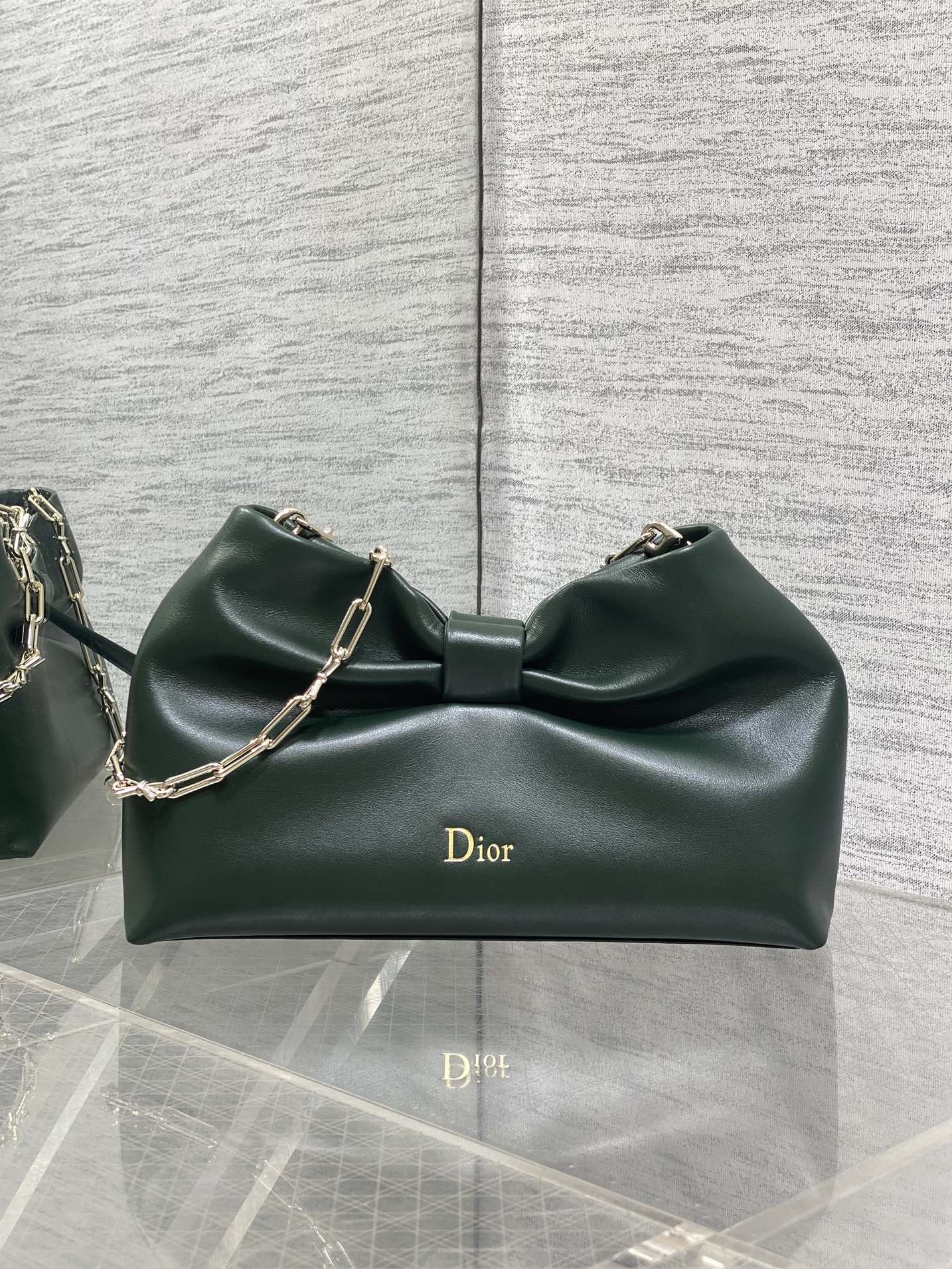 Bagsaaa Small D10r Bow Bag Dark Green Lambskin - 26cm