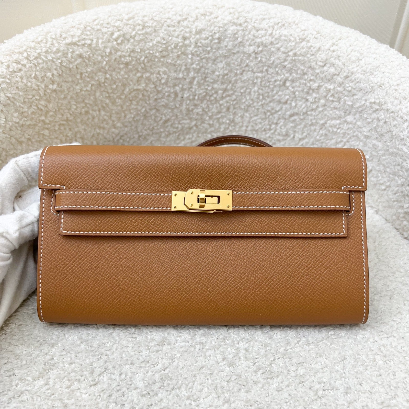 Bagsaaa H**me5 Kelly Classique To Go wallet Brown & gold - 20cm