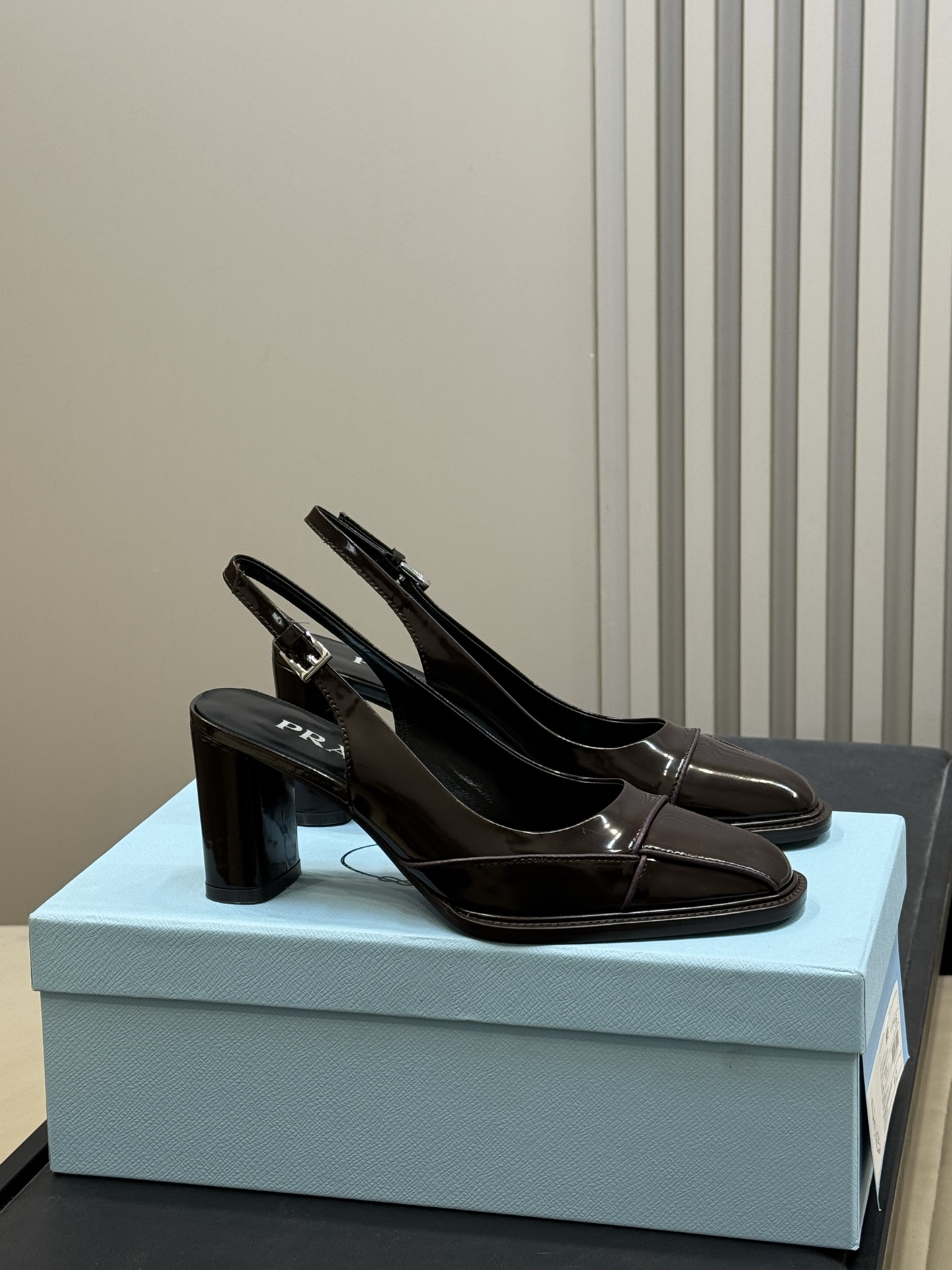 Bagsaaa Pra*a Patent Leather Slingback Pump brown