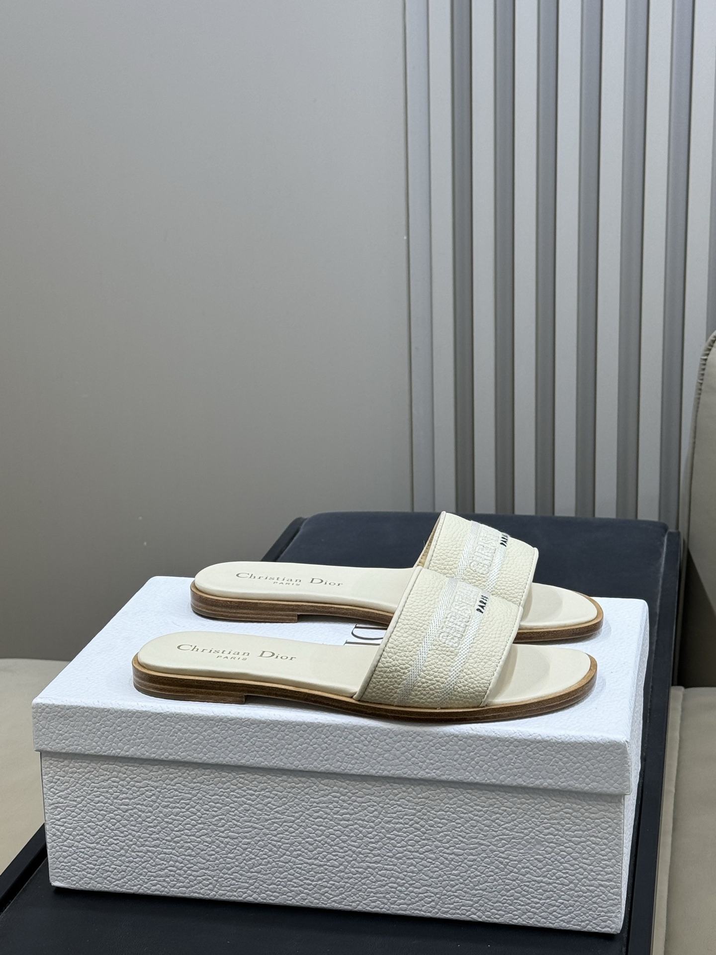 Bagsaaa D10r Dway Slide White Grained Calfskin