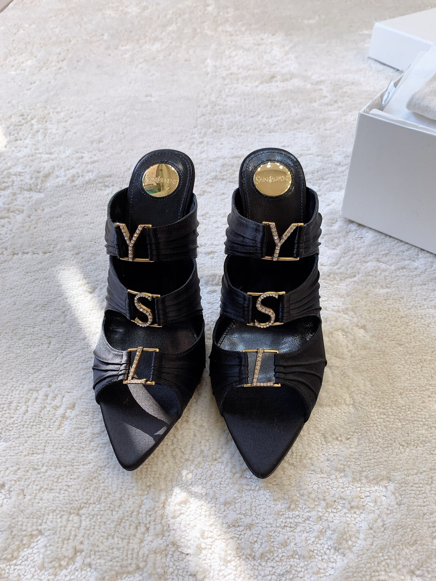 Bagsaaa Y51 EMILIE Satin Crepe Mules black - 11 cm