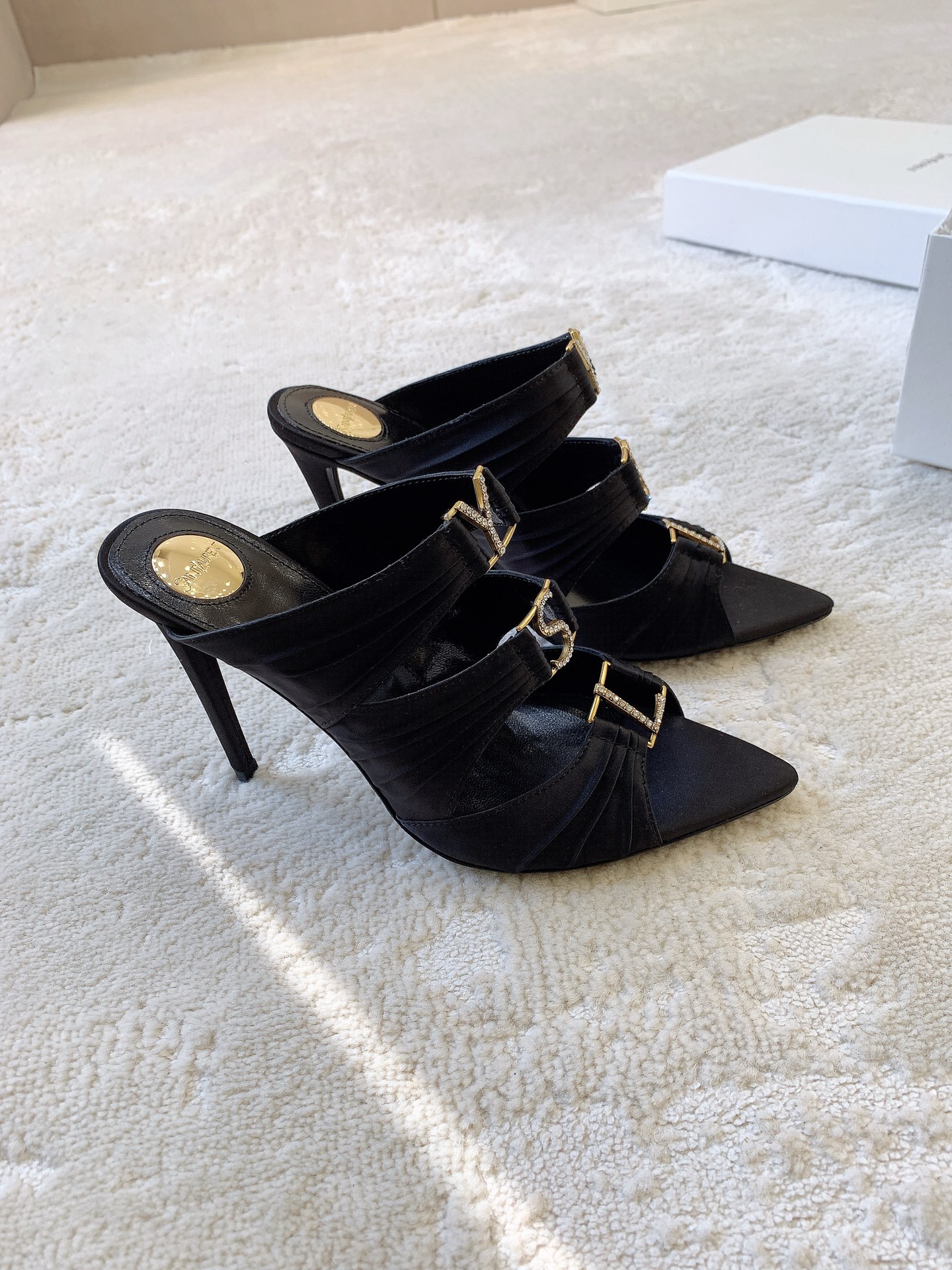Bagsaaa Y51 EMILIE Satin Crepe Mules black - 11 cm