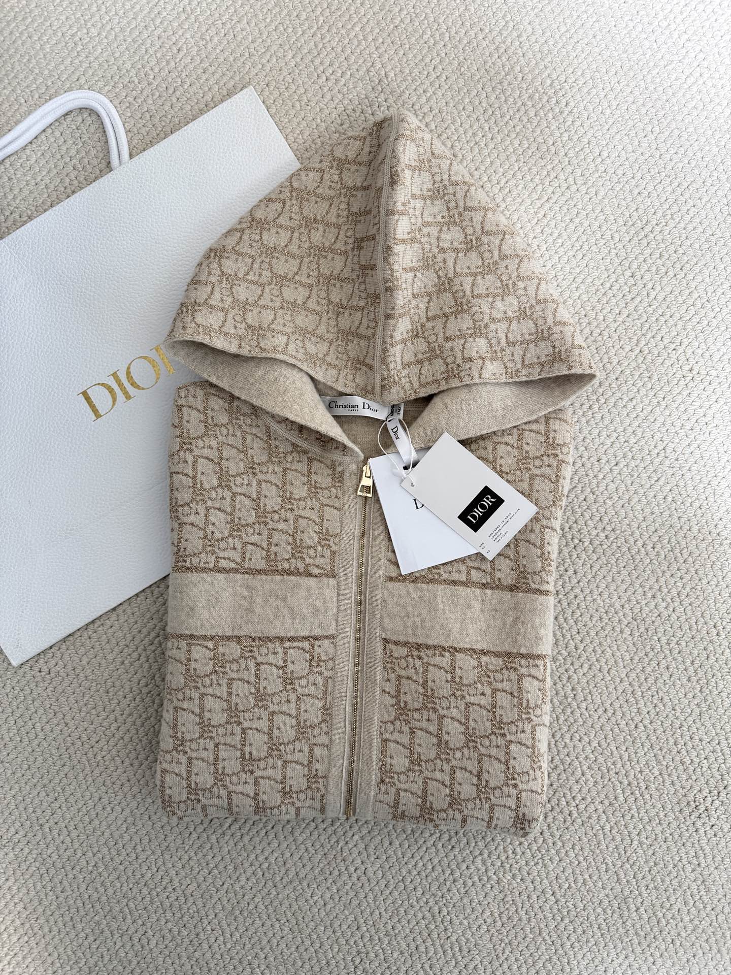 Bagsaaa D10r Reversible Zipped Cardigan with Hood Gold-Tone Metallic Cashmere-Blend Knit