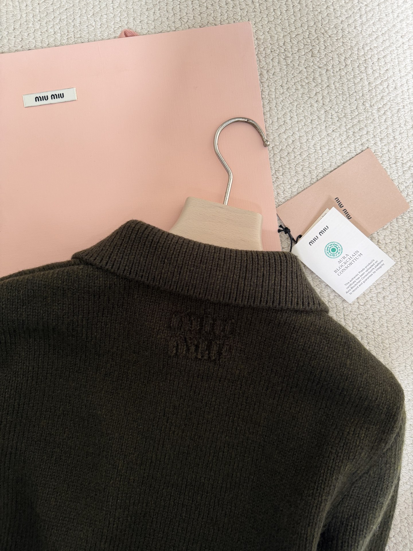 Bagsaaa Miu Miu military green wool cardigan