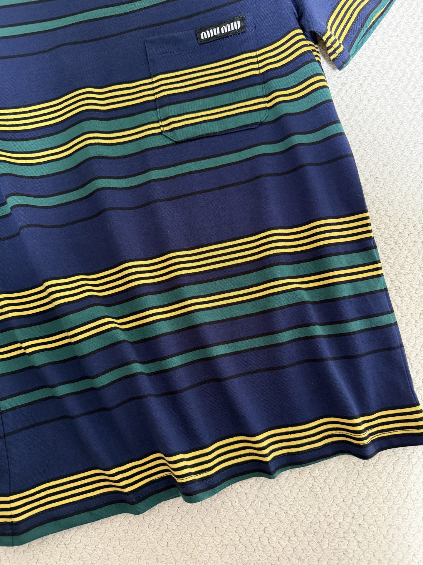 Bagsaaa Miu Miu Striped Cotton Jersey T-shirt in a navy