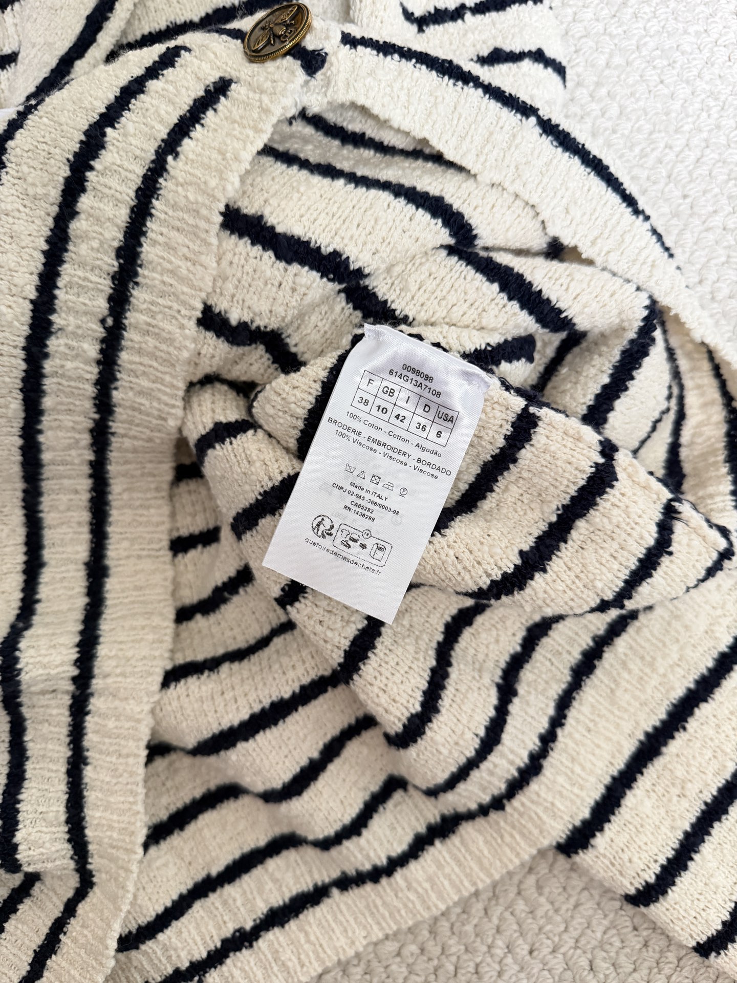 Bagsaaa D10r Marinière Cardigan with Sailor Collar White and Navy Blue Cotton Knit