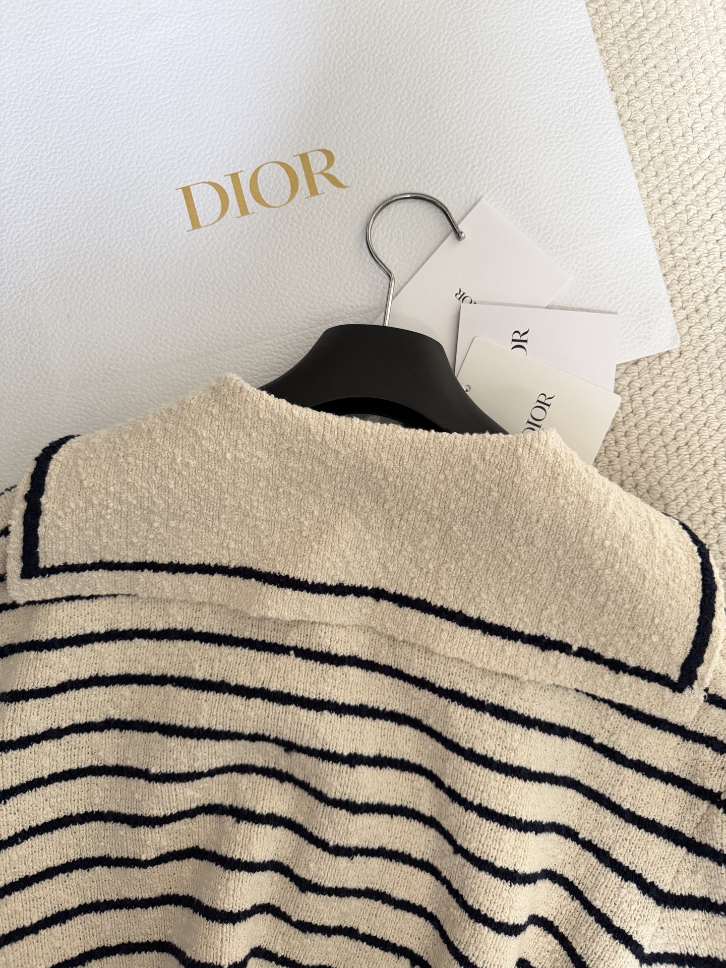 Bagsaaa D10r Marinière Cardigan with Sailor Collar White and Navy Blue Cotton Knit
