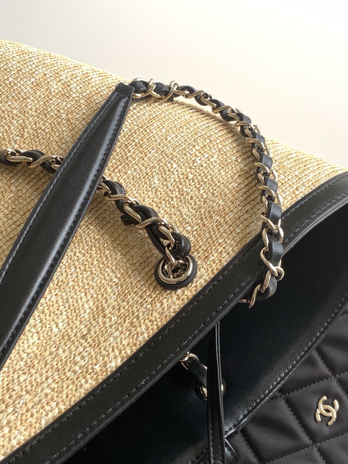Bagsaaa Ch**el Large Shopping Bag AS5952 Beige & Black - 54cm