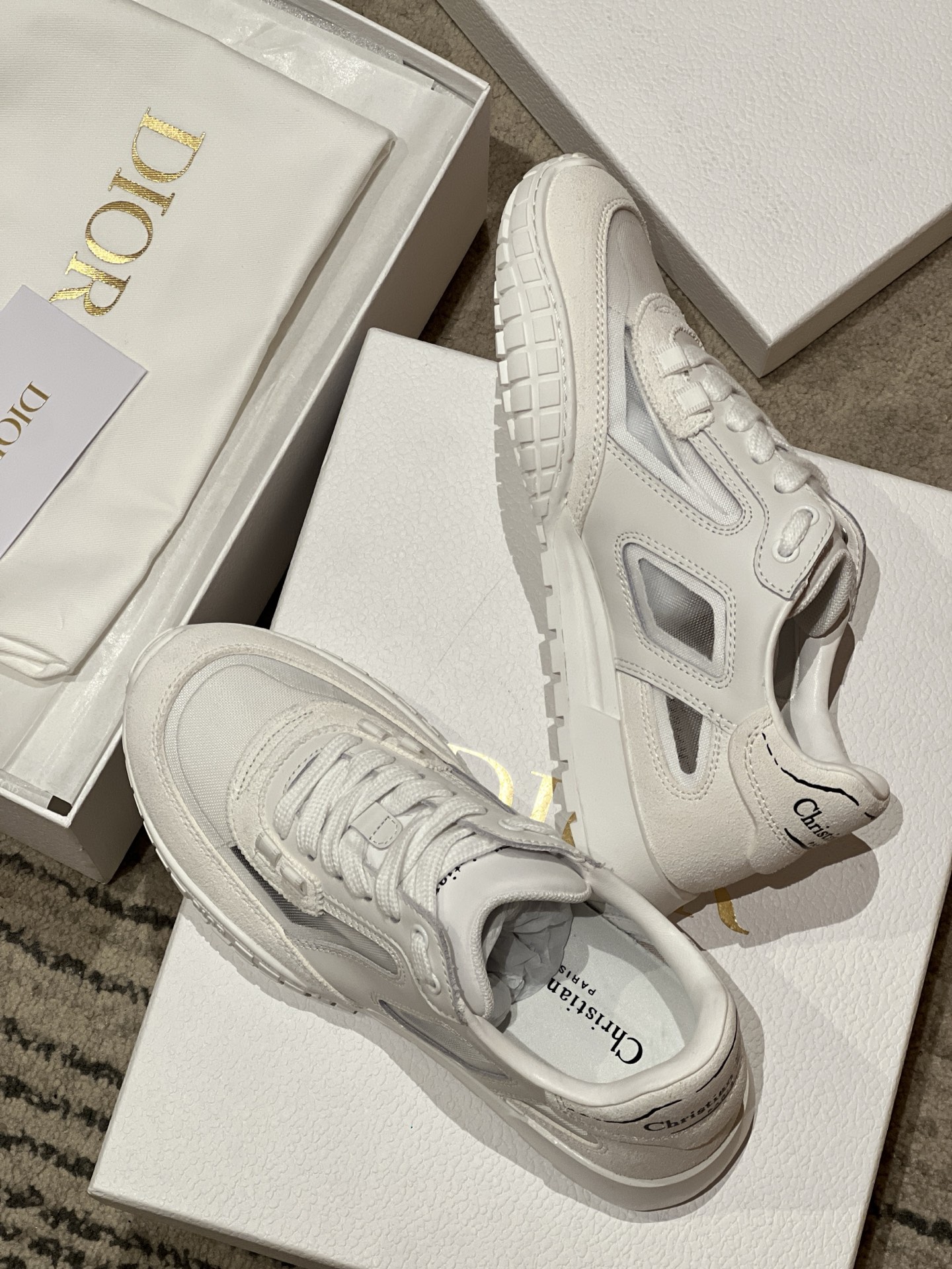Bagsaaa D10r Tech Sneaker Rope White Suede Calfskin and Transparent Mesh