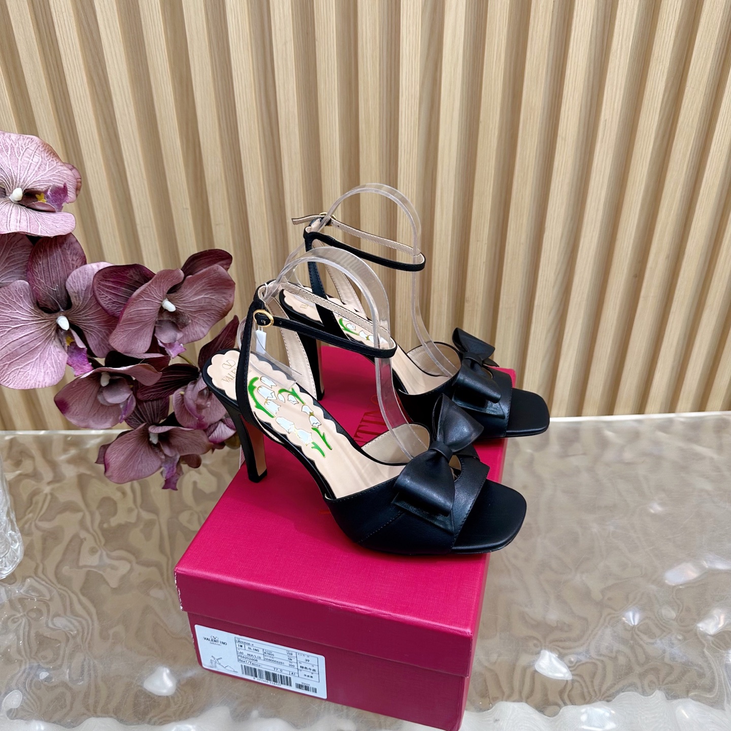 Bagsaaa Va1e*ntin0 Bowow Kidskin Sandal 95Mm black