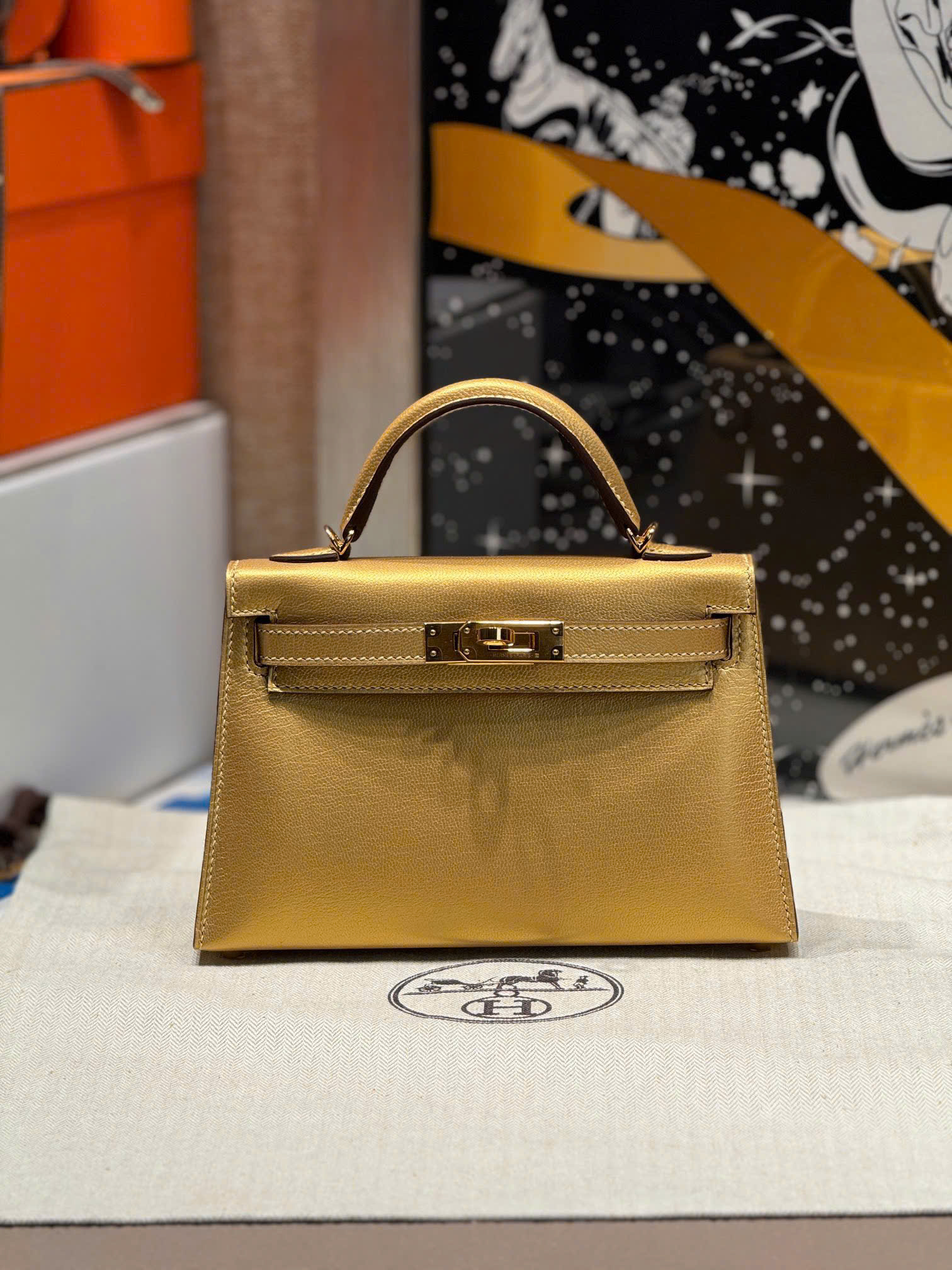 Bagsaaa H**me5 mini kelly II generation Y9 gold - 19cm