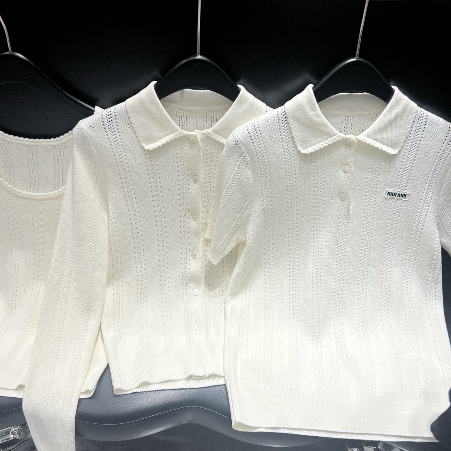 Bagsaaa Miu Miu openwork knit cashmere cardigan in white