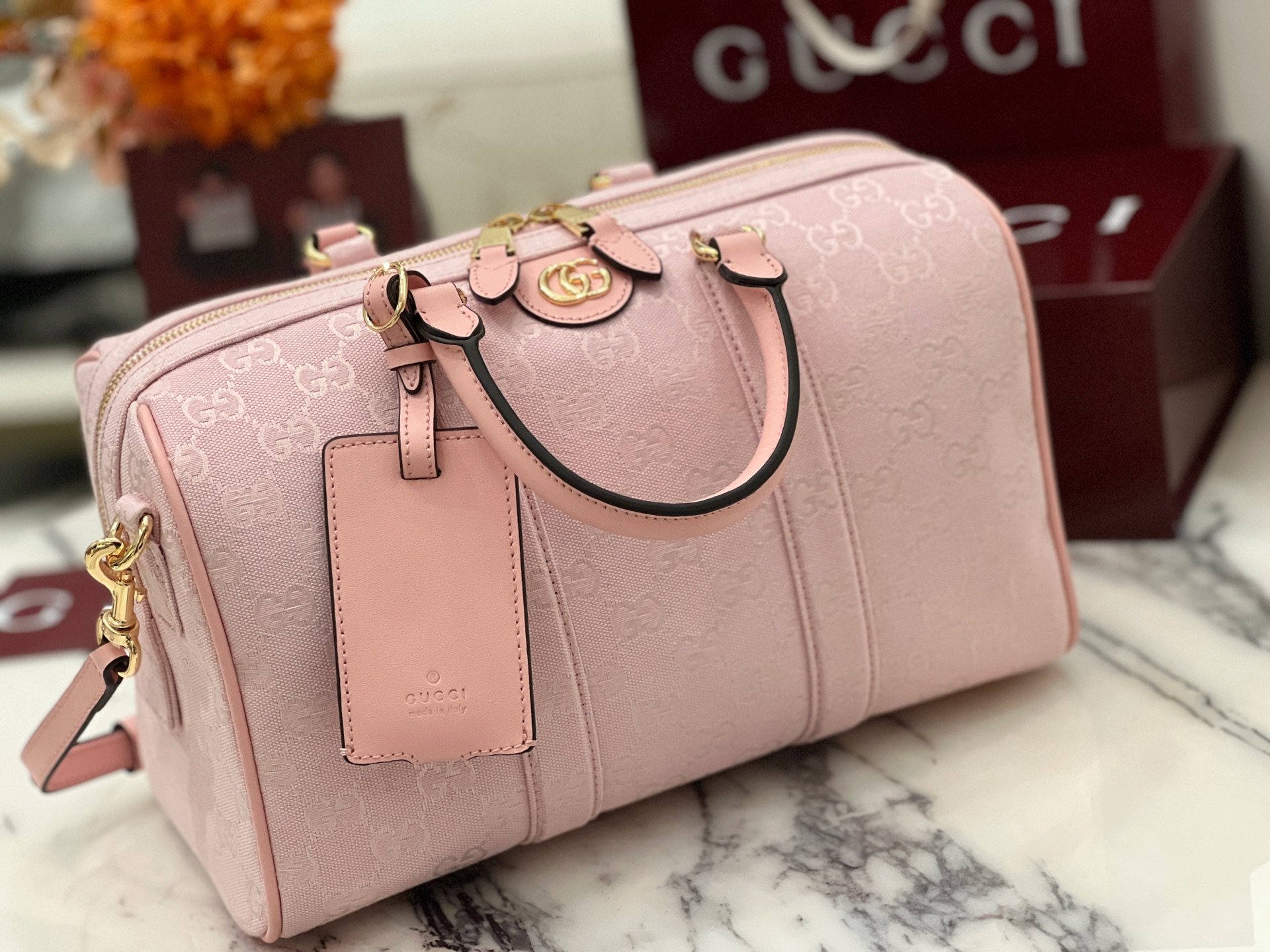 Bagsaaa Gvc*1 Ophidia medium boston bag 857595 pink - 30cm