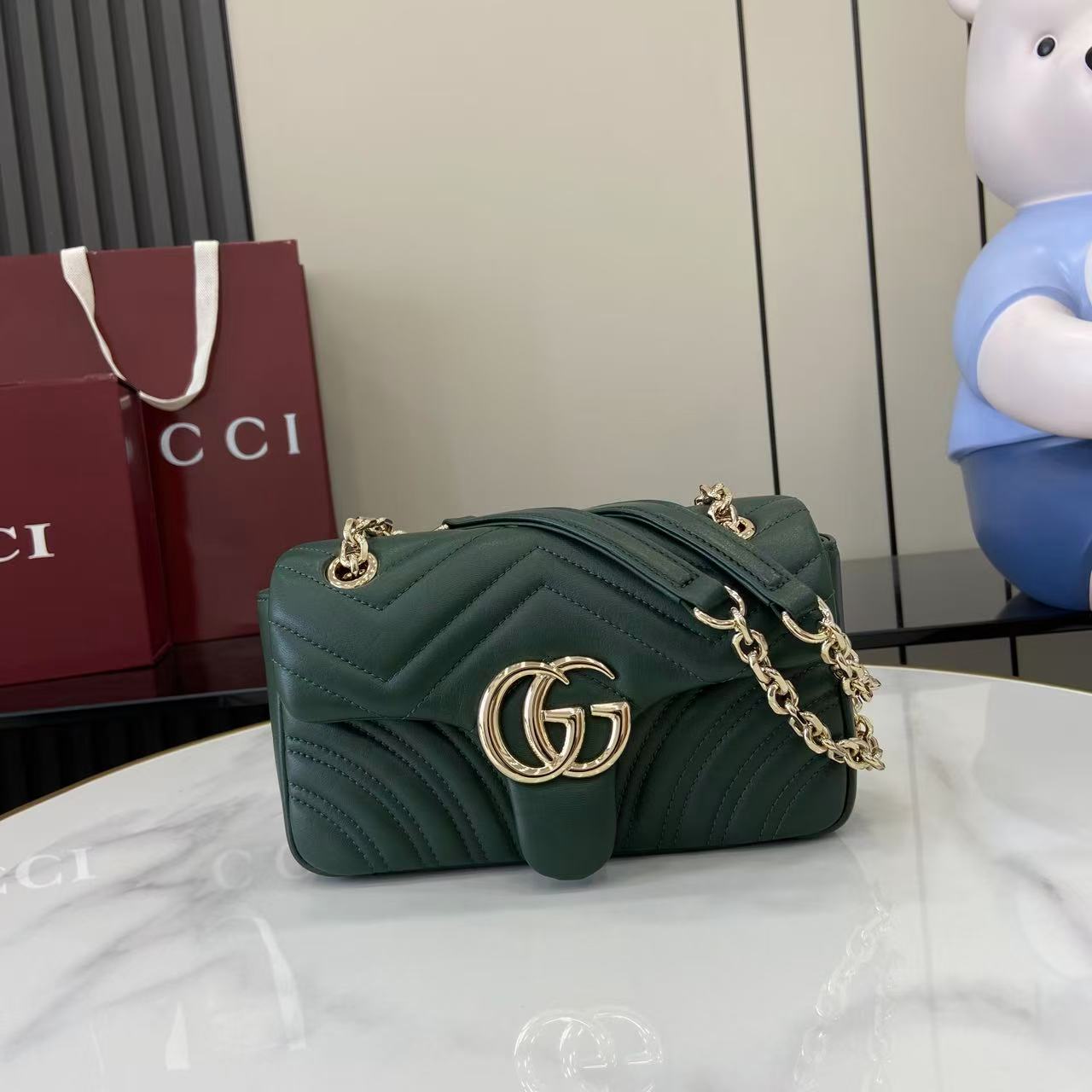 Bagsaaa Gvc*1 GG Marmont small shoulder bag 837280 dark green - 22cm