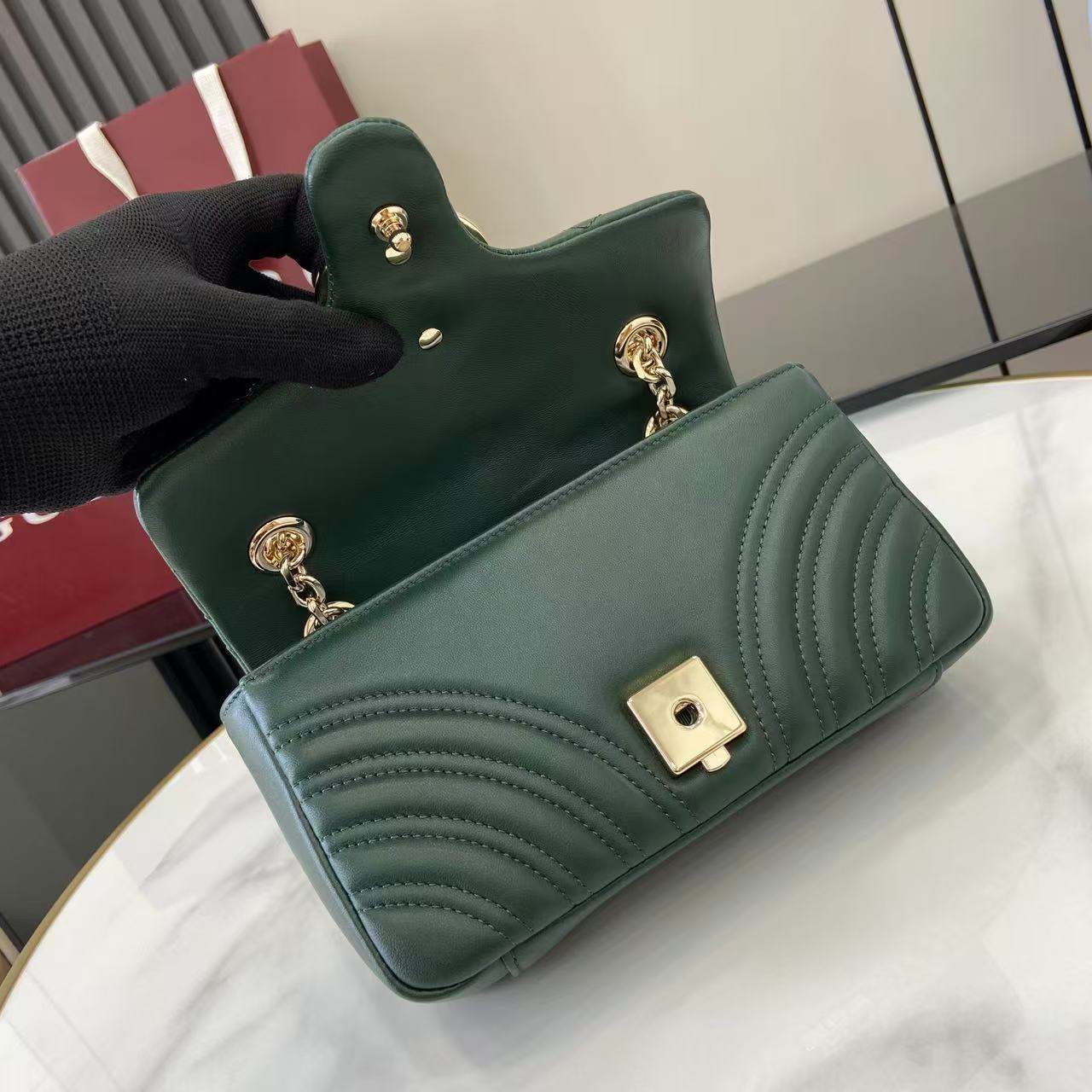 Bagsaaa Gvc*1 GG Marmont small shoulder bag 837280 dark green - 22cm